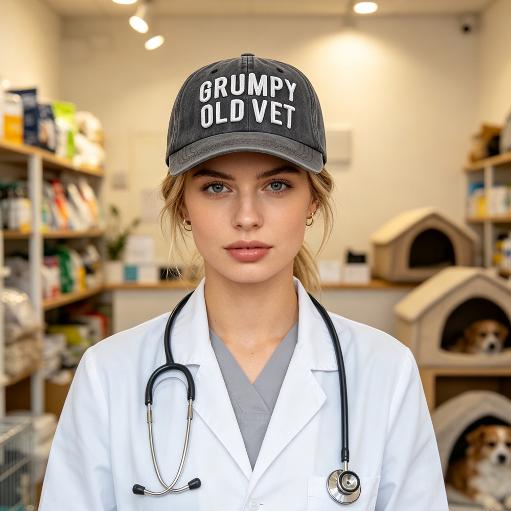 2 gorras de béisbol bordadas "Grumpy Old Vet", gorra de algodón gris lavado estilo vintage para veterinarios, hombres y mujeres — imagen 9