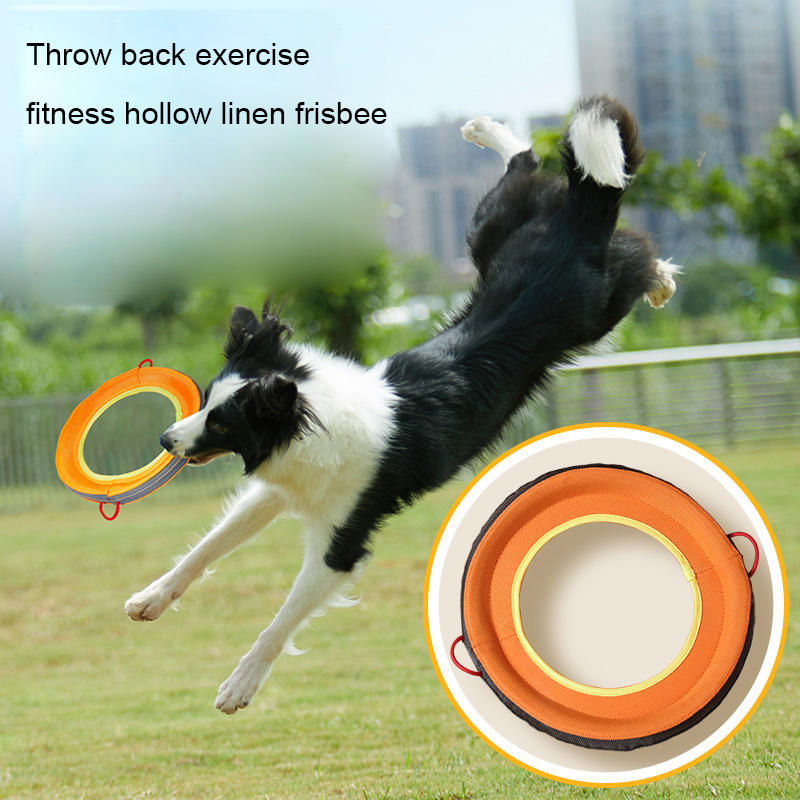 Interactive communication and retrieval of pet training dog frisbee with linen hollowed out frisbee — image 5