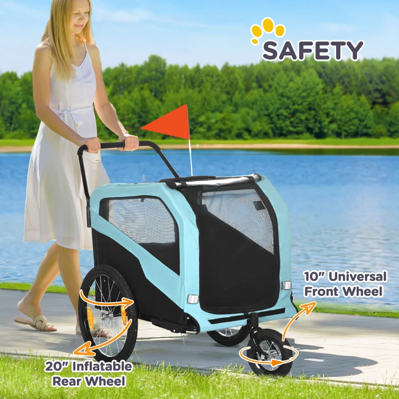 Remolque de Bicicleta y Cochecito Transportador 2 en 1 para Perros Grandes con Enganche, Ruedas de Liberación Rápida, Soporte para Pies, Carrito Vagón de Carga para Mascotas, Ideal para Viajes, Azul — imagen 9