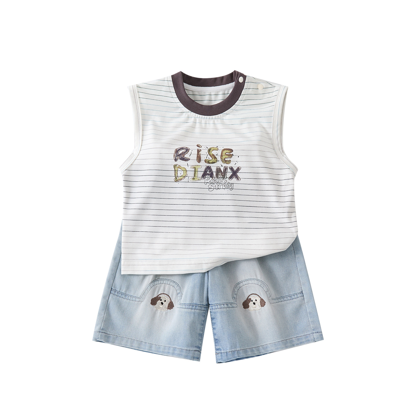 Striped letter tank top for boys stylish and versatile lightweight cartoon dog denim shorts — image 1