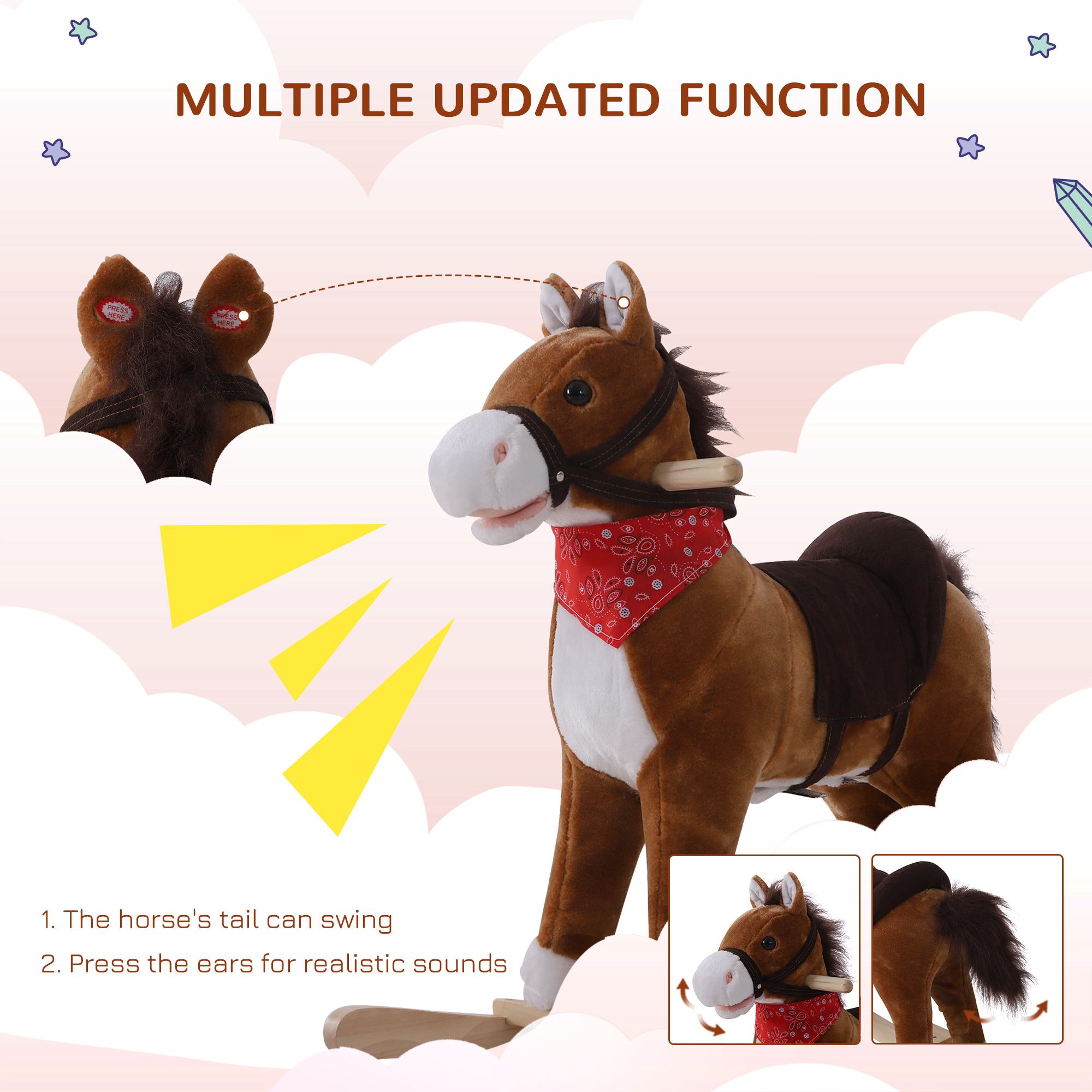 Caballo de Paja Montado con Sonidos Realistas y Pañuelo Rojo para Niños Mayores de 3 Años Regalo de Cumpleaños — imagen 7