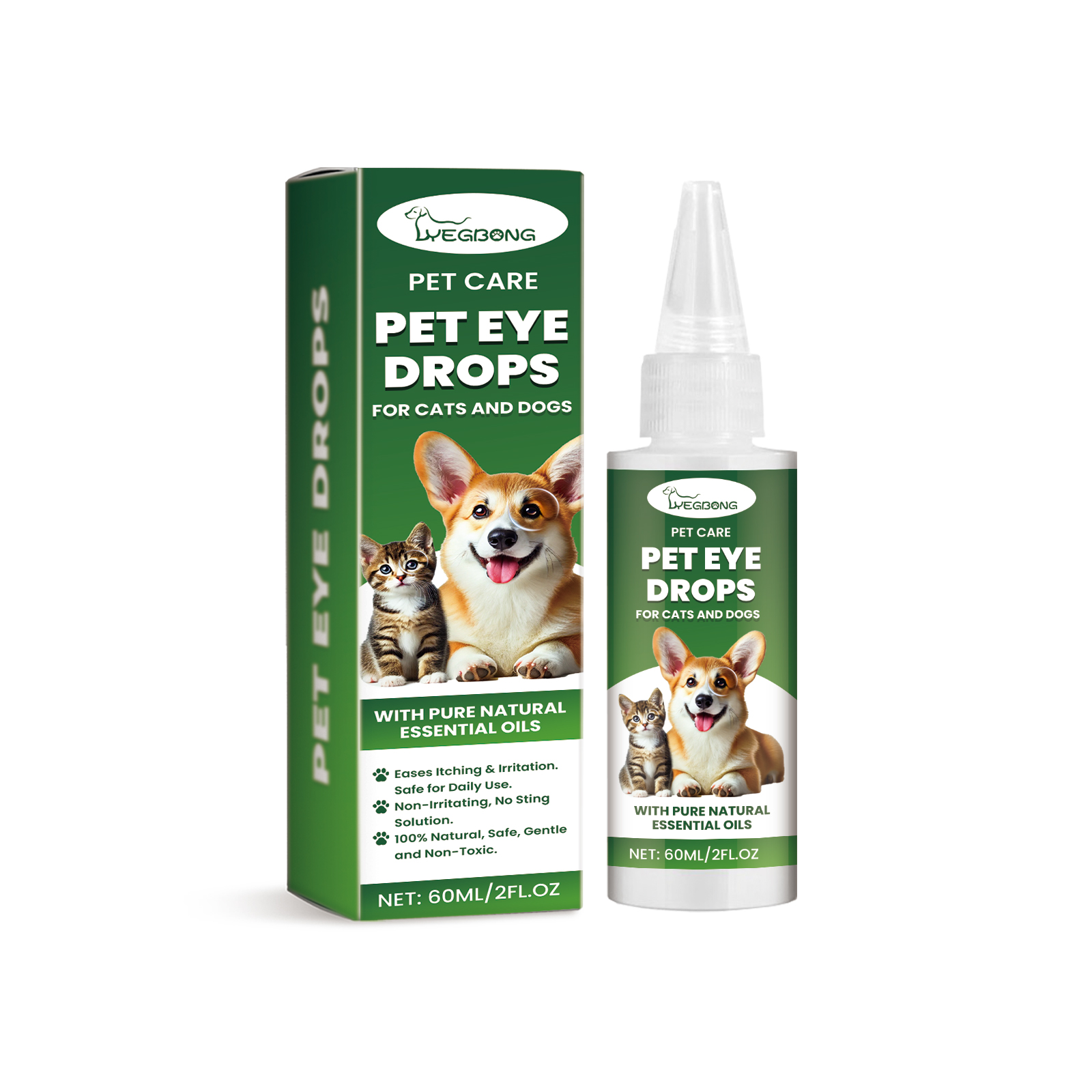 Dog Cat Eye Drops, Gentle Eye Care With Sodium Hyaluronate & Vitamin E, Soothe Irritation, 60ml Pet Eye Cleaner — image 1