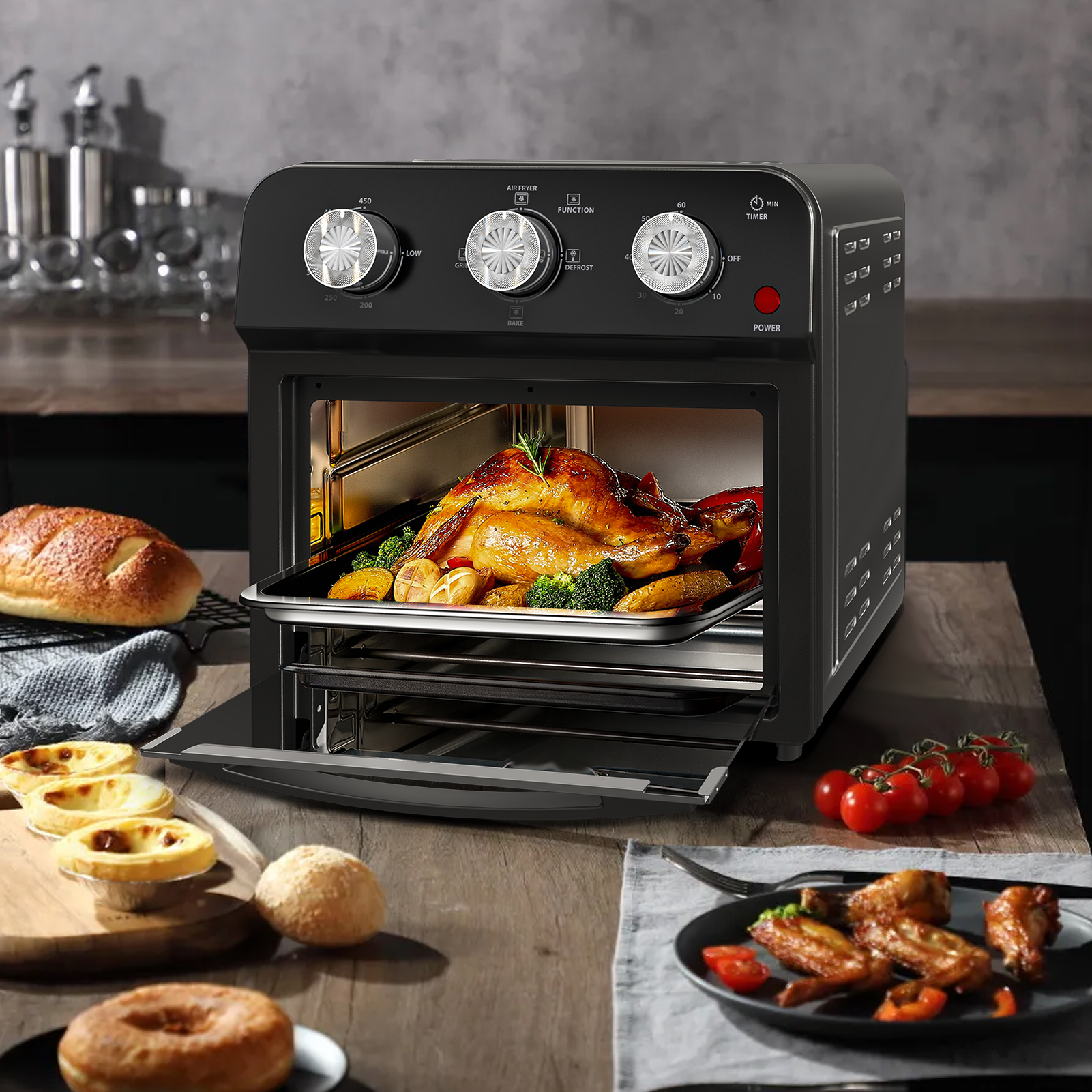Freidora de Aire de 12.5 Qt con Cocción Multifunción Avanzada, Parrilla, Freír al Aire, Descongelar, Hornear, Preajustes para Papas Fritas, Pizza, Pollo, Pescado y Tostadas, Control de Doble Perilla, Prohibida la Reventa en Amazon — imagen 4