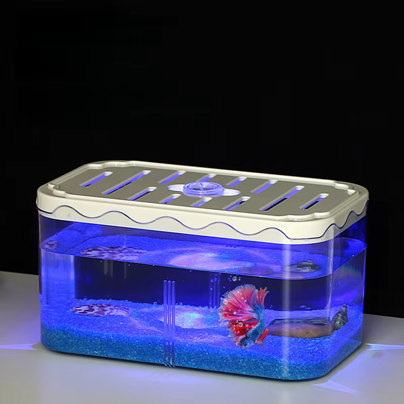 Small Fish Tank with Lights Ornamental Fish Living Bowl Desktop Eological Fish Globe Plastic Drop Resistant Partition Bucket — image 3