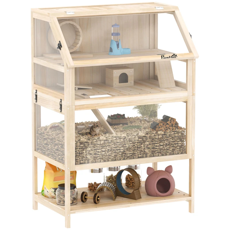 Wooden Hamster Cage With Detachable Lower Floor, Storage Shelf, Hut, Seesaw, Exercise Wheel, Ramps For — imagen 6