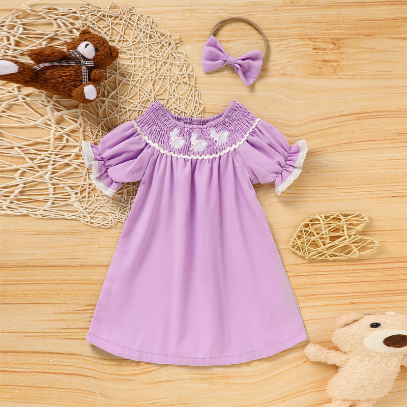 Vestido de Cordero para Niña Pequeña con Manga Rizada, Cuello y Brocado de Conejo para Verano — imagen 3