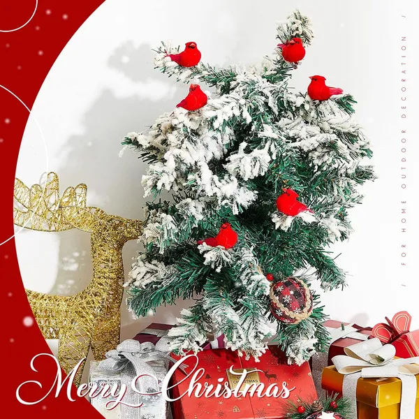 36 Piezas de Cardenal Rojo con Clip para Árbol de Navidad, Mini Adorno de Aves Artificiales de Plumas Rojas, Manualidad de Pájaros para Decoración Navideña, Hogar, Exterior y Coronas (Estilo Clásico) — imagen 2