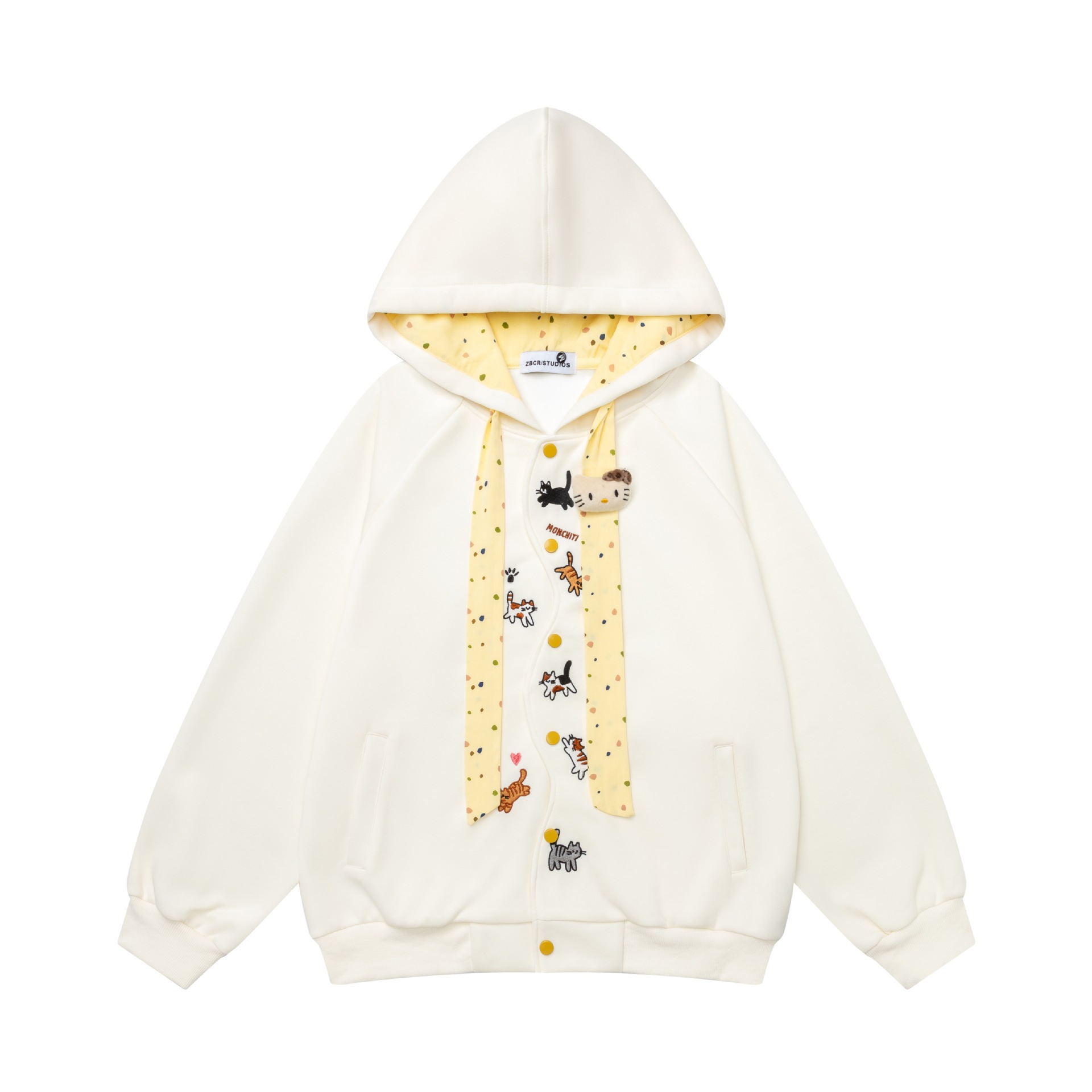 Full printed kitten contrasting hooded sweatshirt — image 1