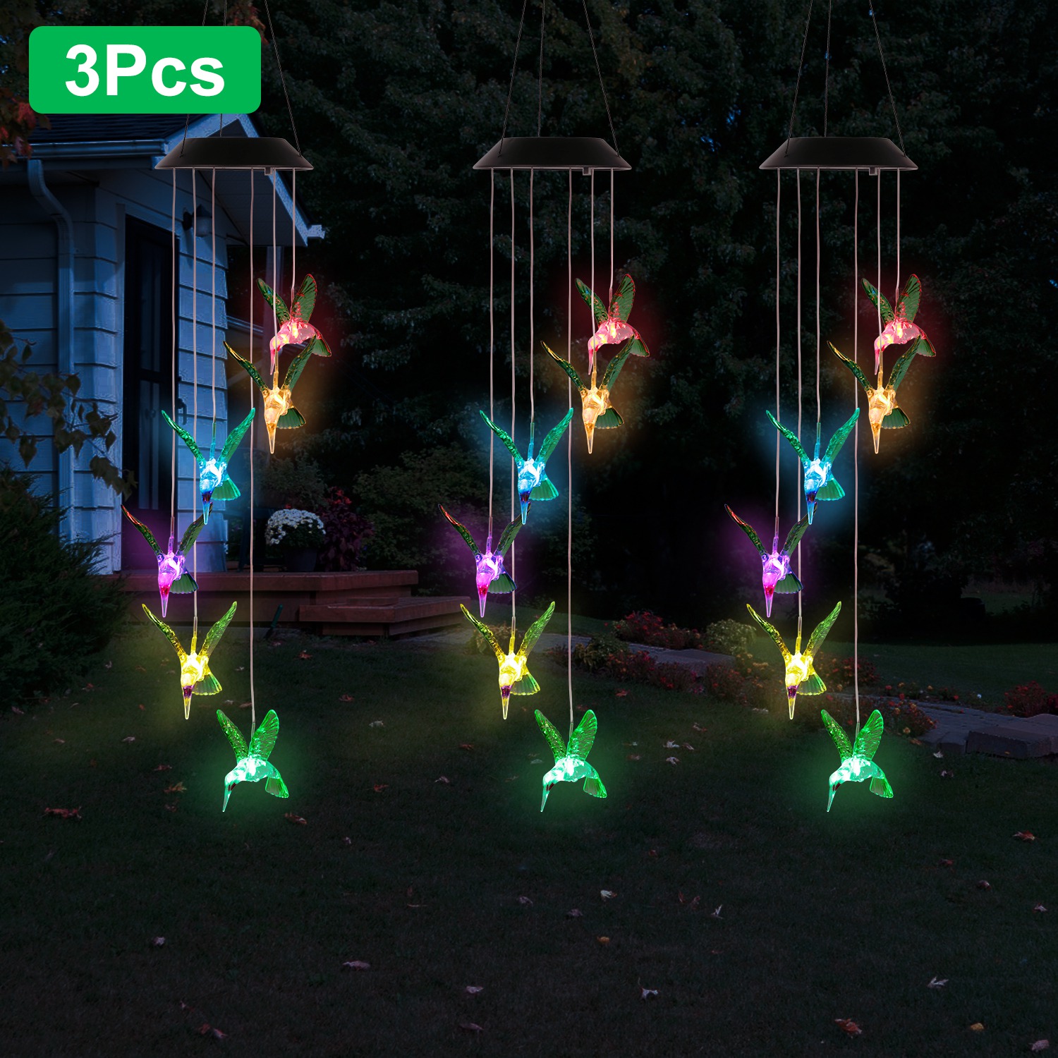 Lámpara de Viento con Colibrí LED Solar para Primavera - Luces de Cadeneta de 6 LEDs Cambiante de Color IP65 Resistentes al Agua Decorativa para Hogar Jardín Frontera Fiesta — imagen 8