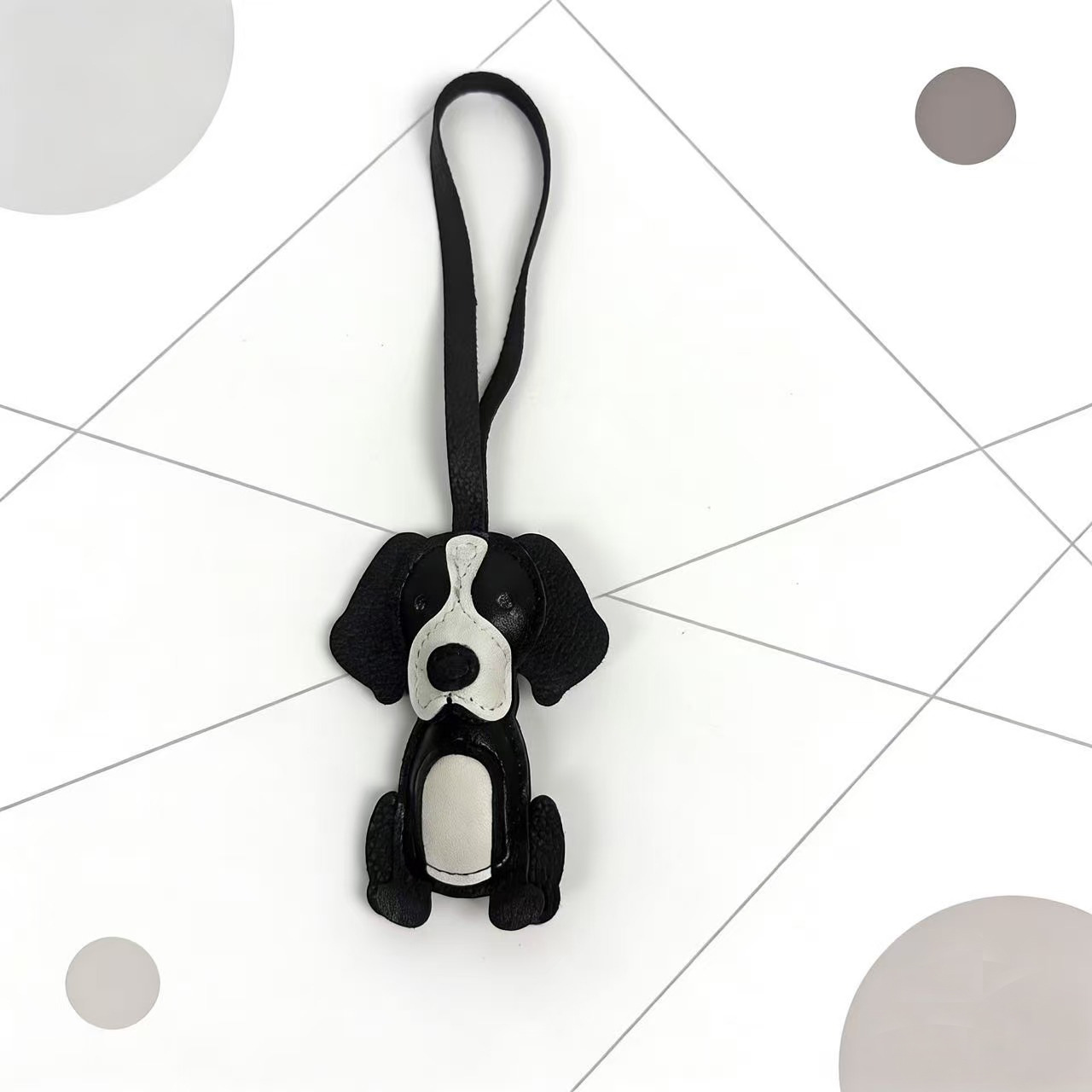 Cute Border Collie Dog Keychain Pendant Leather Car Bag Accessory Hanging Ornament Keyring — image 3