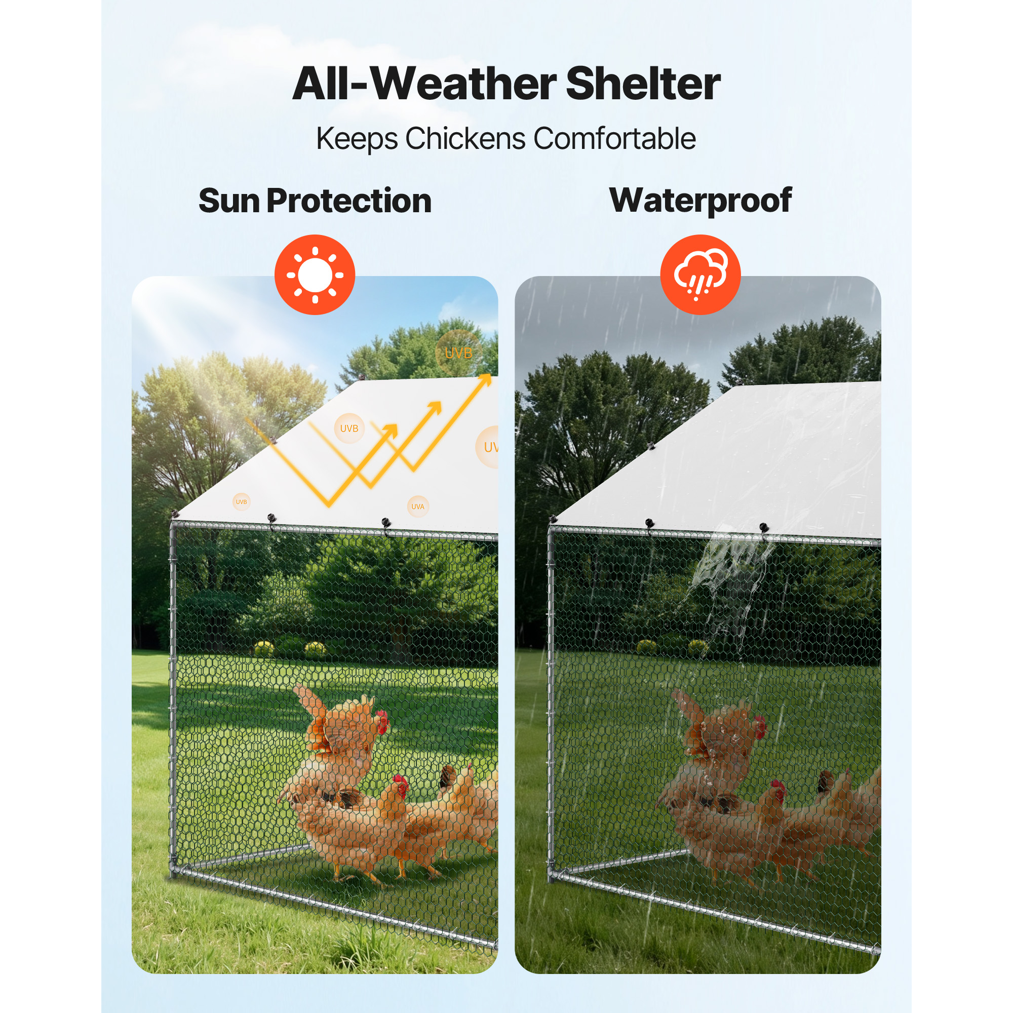 Large Metal Chicken Coop, 9.8 X 26.2 X 6.6 Ft, Walk-in Chicken Runs With Waterproof Cover, Spire Roof Hen House Enclosure With Lock, Outdoor Duck Rabbit Cage Poultry Pen For Backyard, Farm, Yard — imagen 4