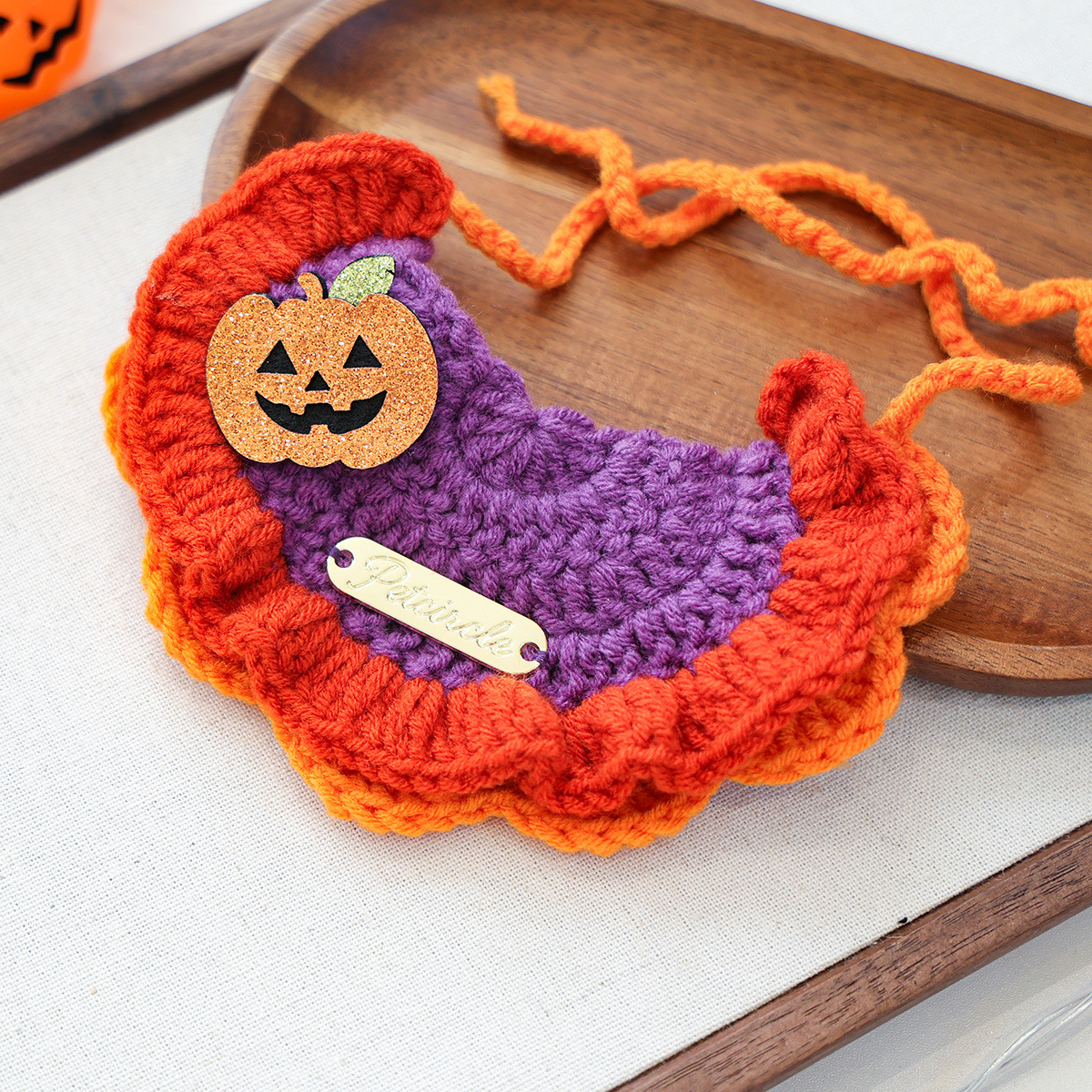 Pet Accessories Halloween Knit Gold Label Bandana Cat Dog Neck Scarf Ghost Festival Pumpkin Collar — image 3