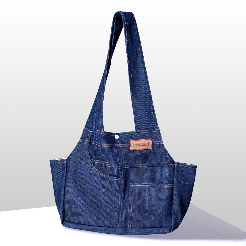 Dog Casual Denim Pocket Style Pet Carrier Backpack, Large Capacity, Crossbody Bag for Cats and Dogs — image 5