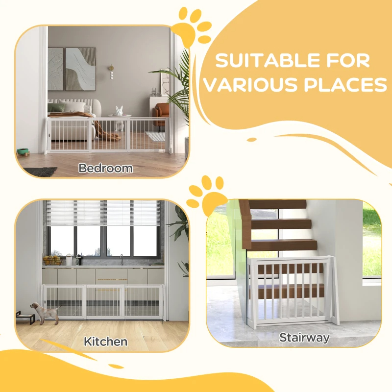Reestanding Wooden Pet Gate With Support Feet & Non-Slip Mats For Indoor, Stairway, Doorway, White — imagen 4