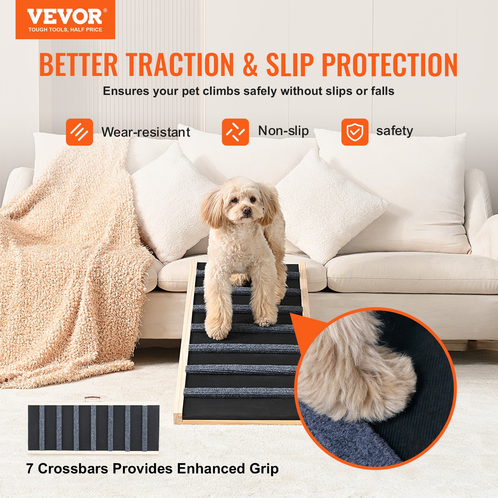 Dog Ramp, Folding Pet Ramp For Bed, Adjustable Dog Ramp For Small, Large, Old Dogs Cats, Wooden Pet Ramp With 39.3Long Ramp, Adjustable From Suitable For Couch, Sofa, Car — image 1