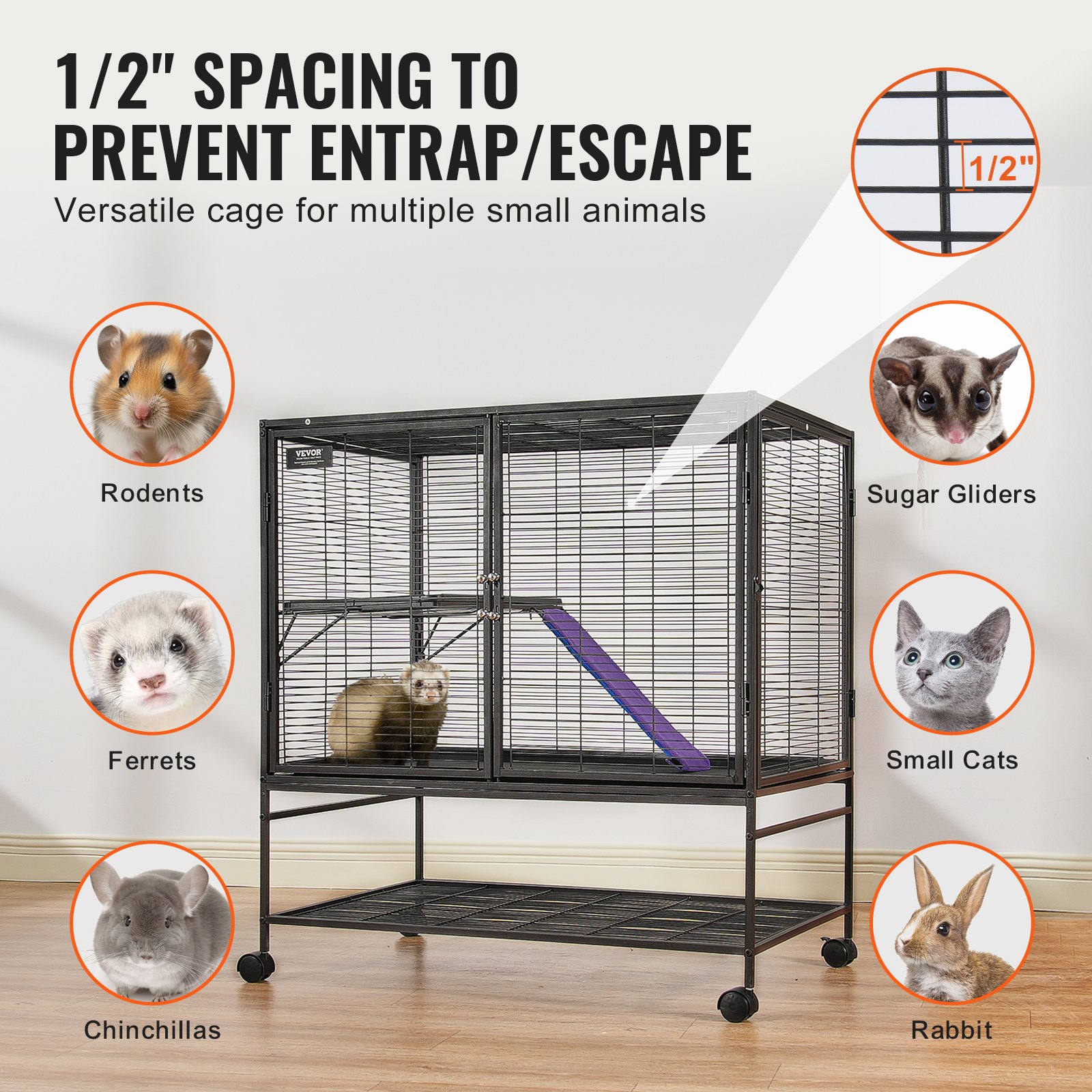 39' Metal Small Animal Cage 2-Tier Rolling Ferret Cage With Tray A Ramp — imagen 3