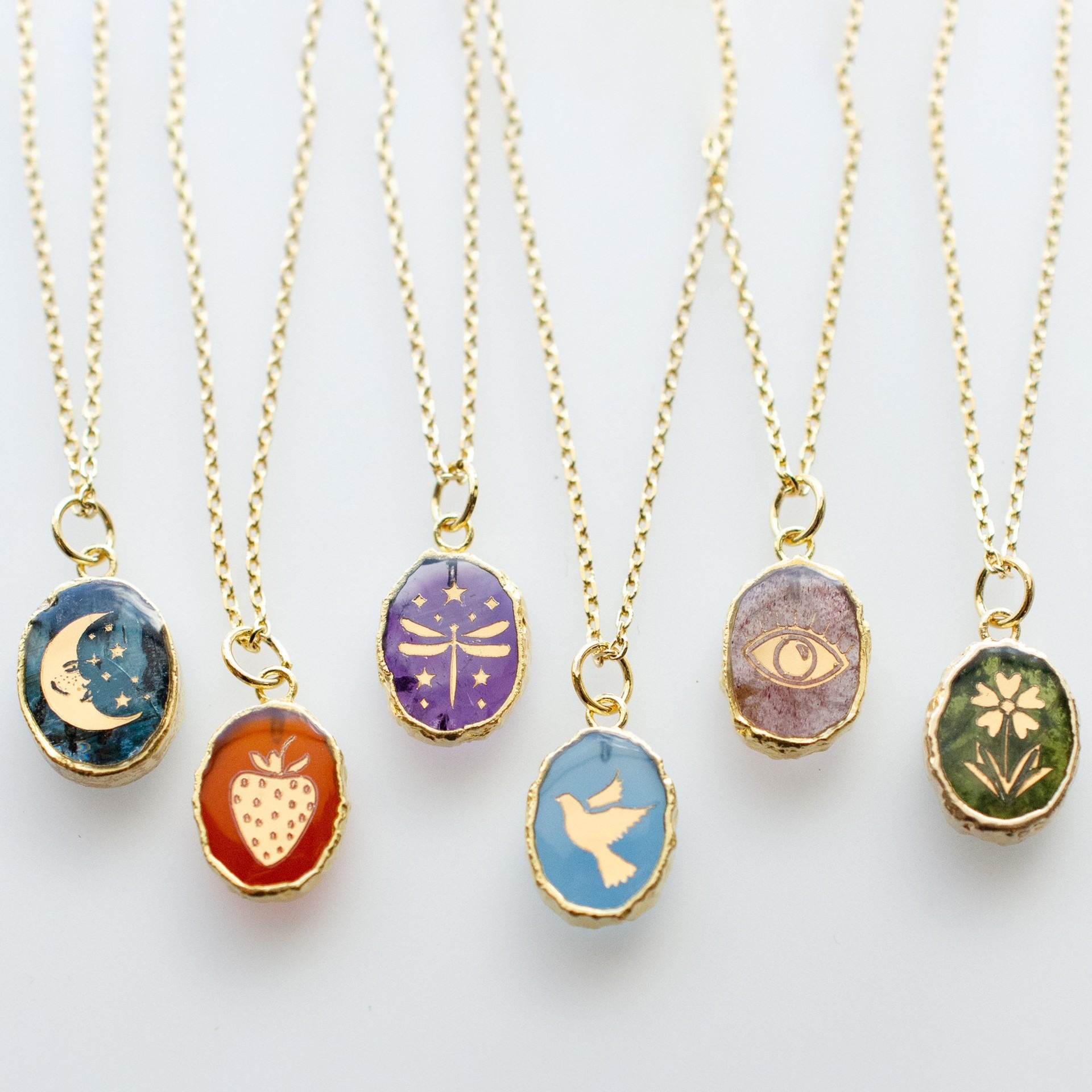 Natural stone gem necklace butterfly star moon love snake flower planet clavicle chain — image 5