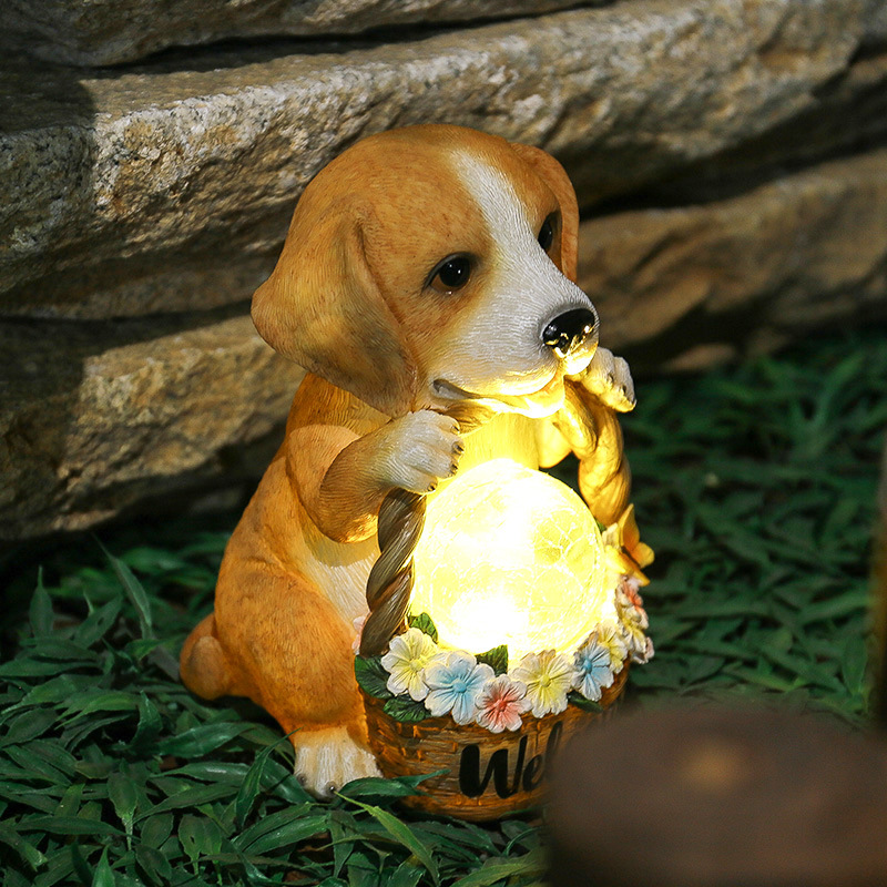 Luz Nocturna Solar: Adornos de Perrito Lindo para Jardín Exterior, Parque y Animales, Resina Luminosa — imagen 2