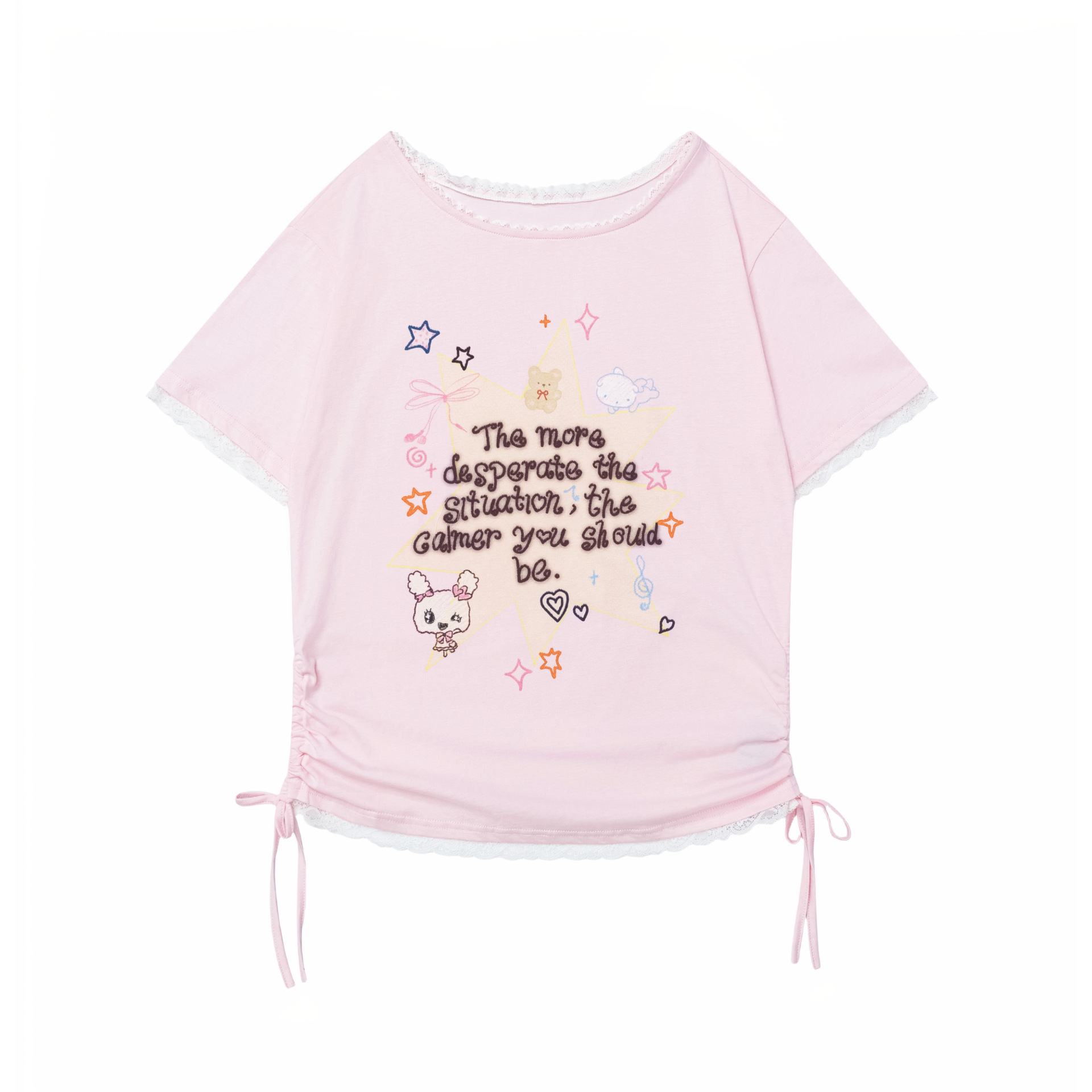 Camiseta de Tela con Cuello de Encaje y Manga Corta para Hombre, Estilo Streetwear con Conejo Animado — imagen 4