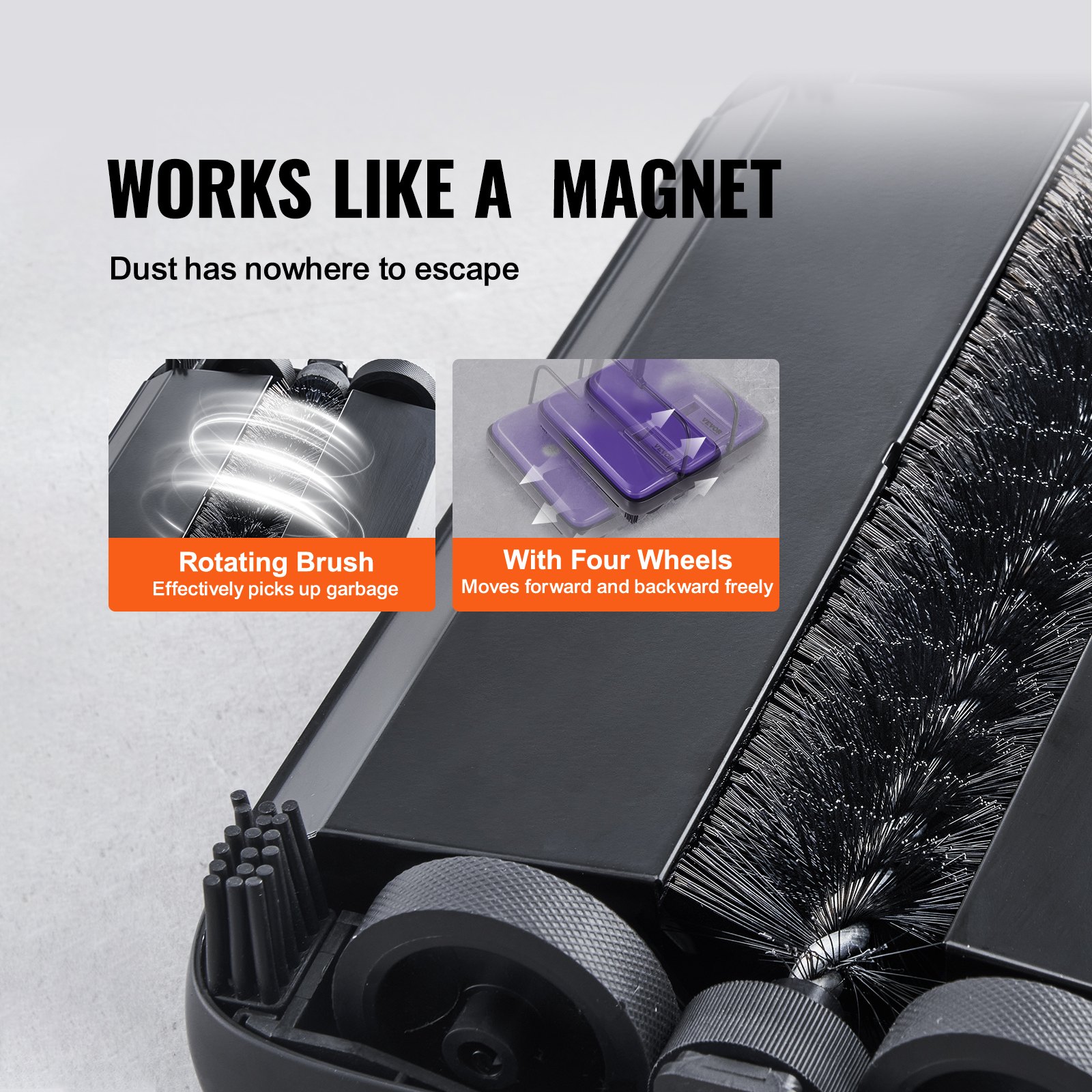 Carpet Sweeper Manual, Floor Sweeper With 300 Ml Dustbin Capacity Easy To Empty, 6.7 Inch Cleaning Width For Home Office Carpets Pet Hair Dust, Purple — imagen 3