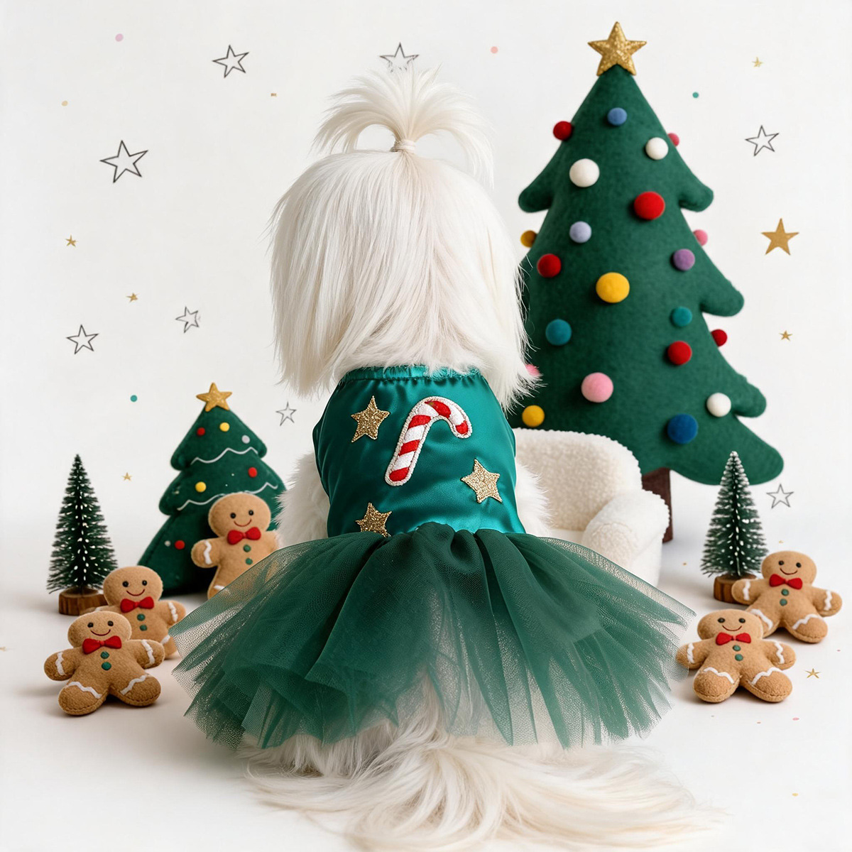Traje de Navidad para Perros con Satén Verde y Caramelo — imagen 2