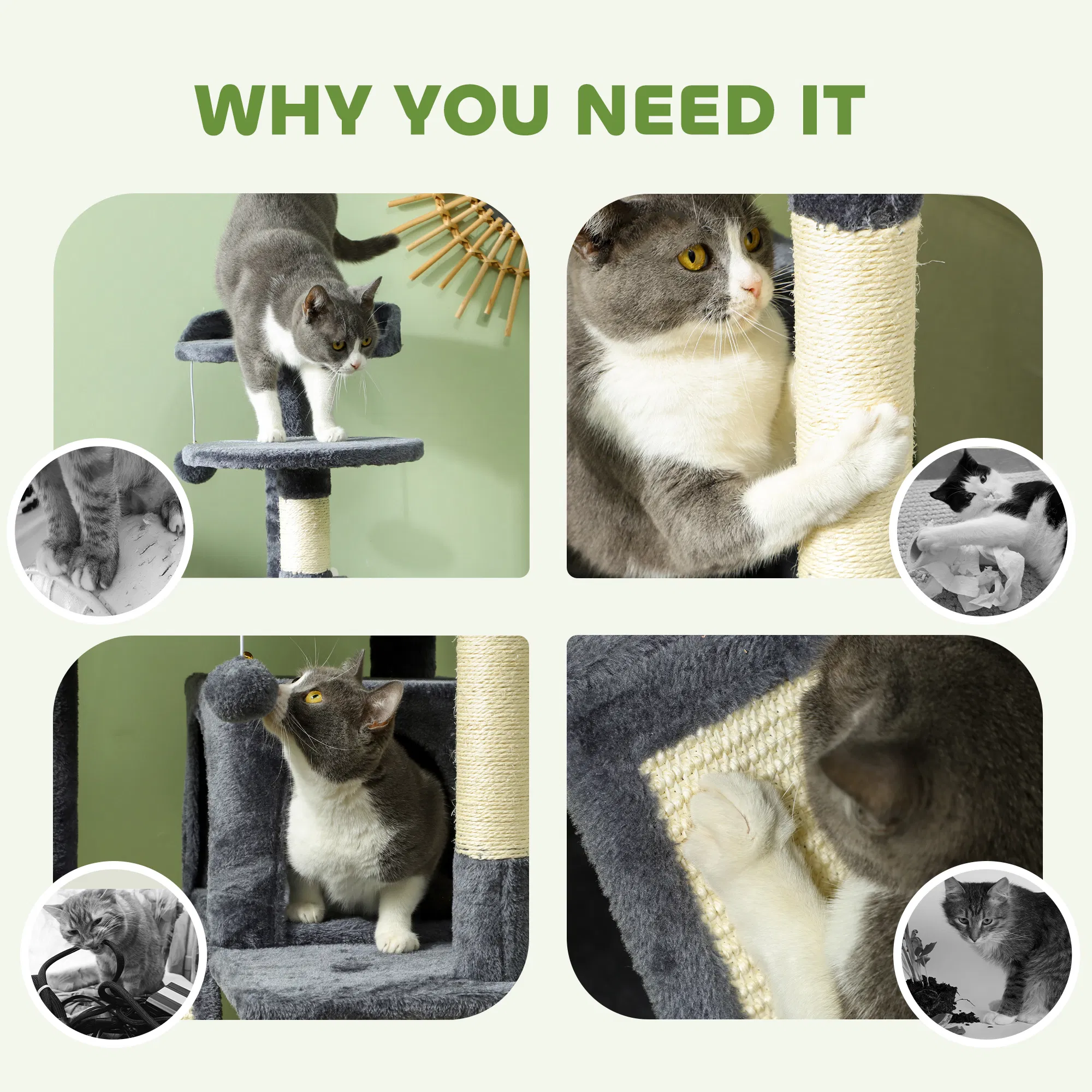 54" Cat Tree, Multi-Level Cat Tower with Scratching Posts, Cat Condos, Bed, Platforms, Ramp, Toy Ball, Dark Grey — image 6