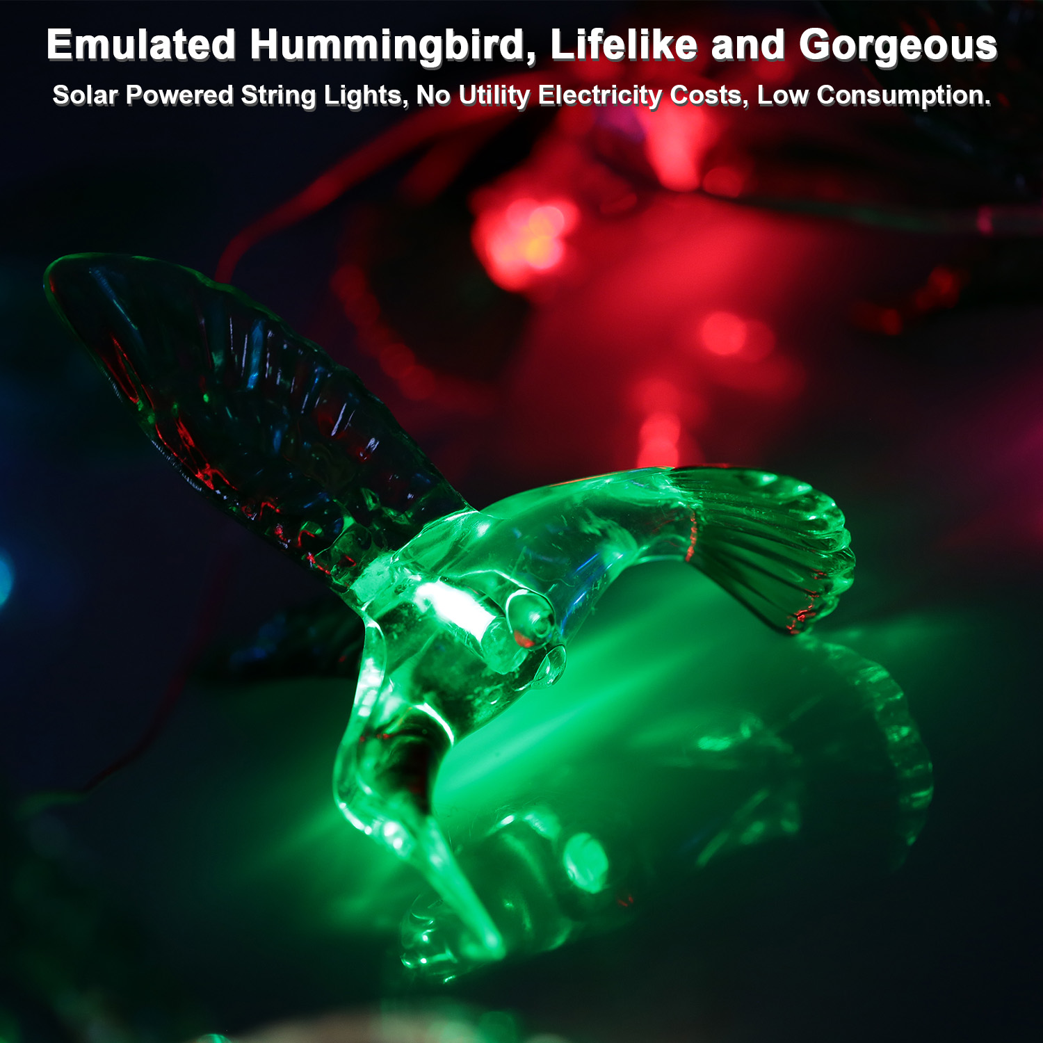Lámpara de Viento con Colibrí LED Solar para Primavera - Luces de Cadeneta de 6 LEDs Cambiante de Color IP65 Resistentes al Agua Decorativa para Hogar Jardín Frontera Fiesta — imagen 5
