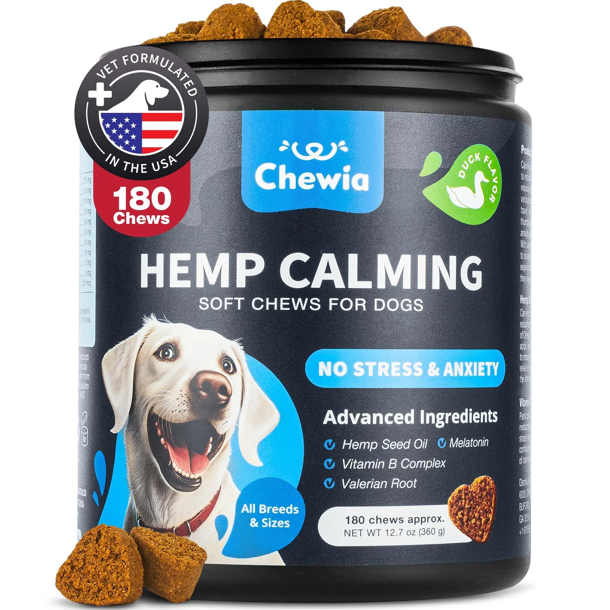 Cápsulas Calmantes de Hemp para Perros - Tratamientos para Ansiedad Canina con Melatonina, Raíz de Valeriana y Extracto de Camomila