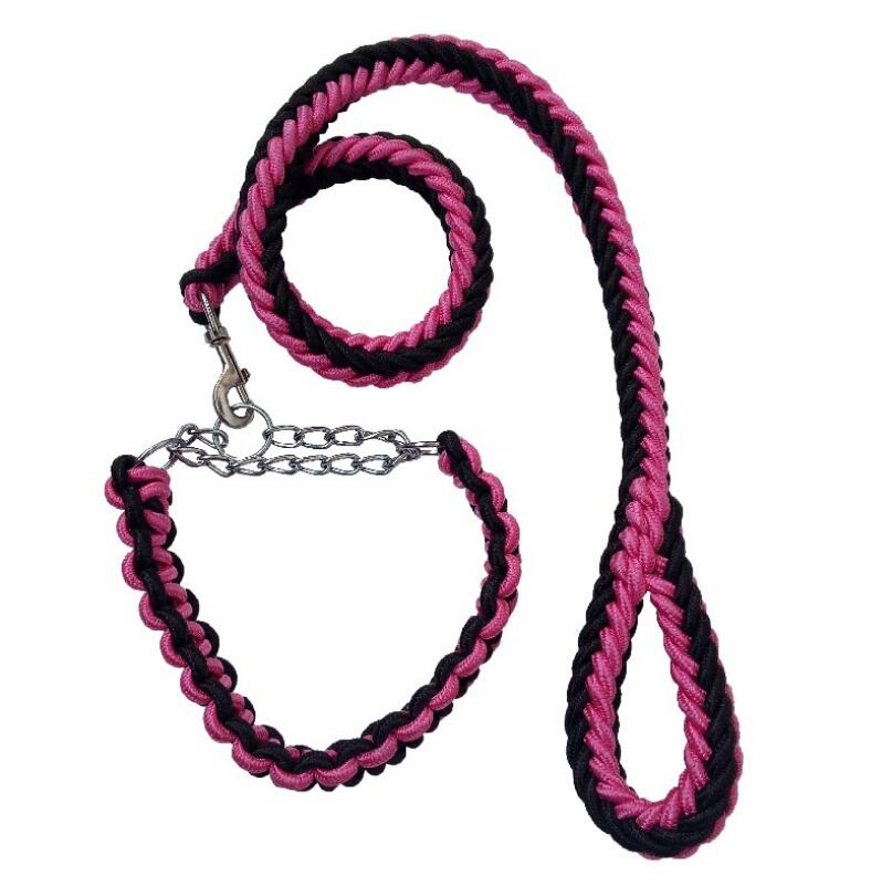 Double Strand Rope Large Dog Leashes Metal P Chain Buckle Contrast Colorful Pet Traction Rope Collar Set Firm 1.2m Length — image 5