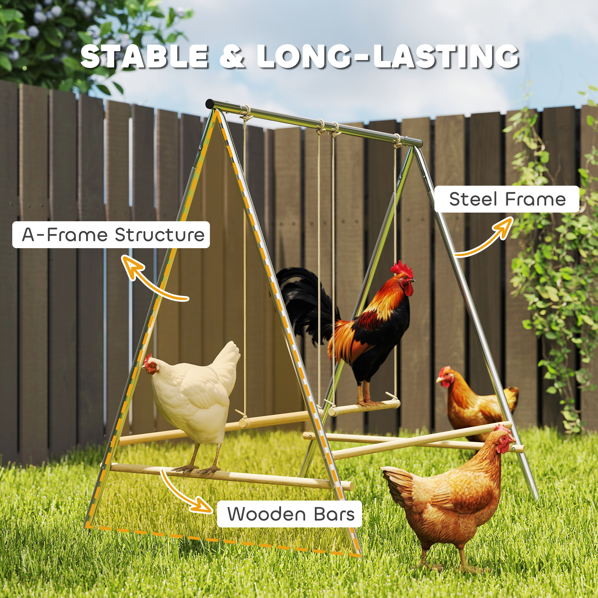 Chicken Perch For Coop, Chicken Roosting Bars With 2 Swings, Coop Accessories For Farm, Backyard, Silver — imagen 3