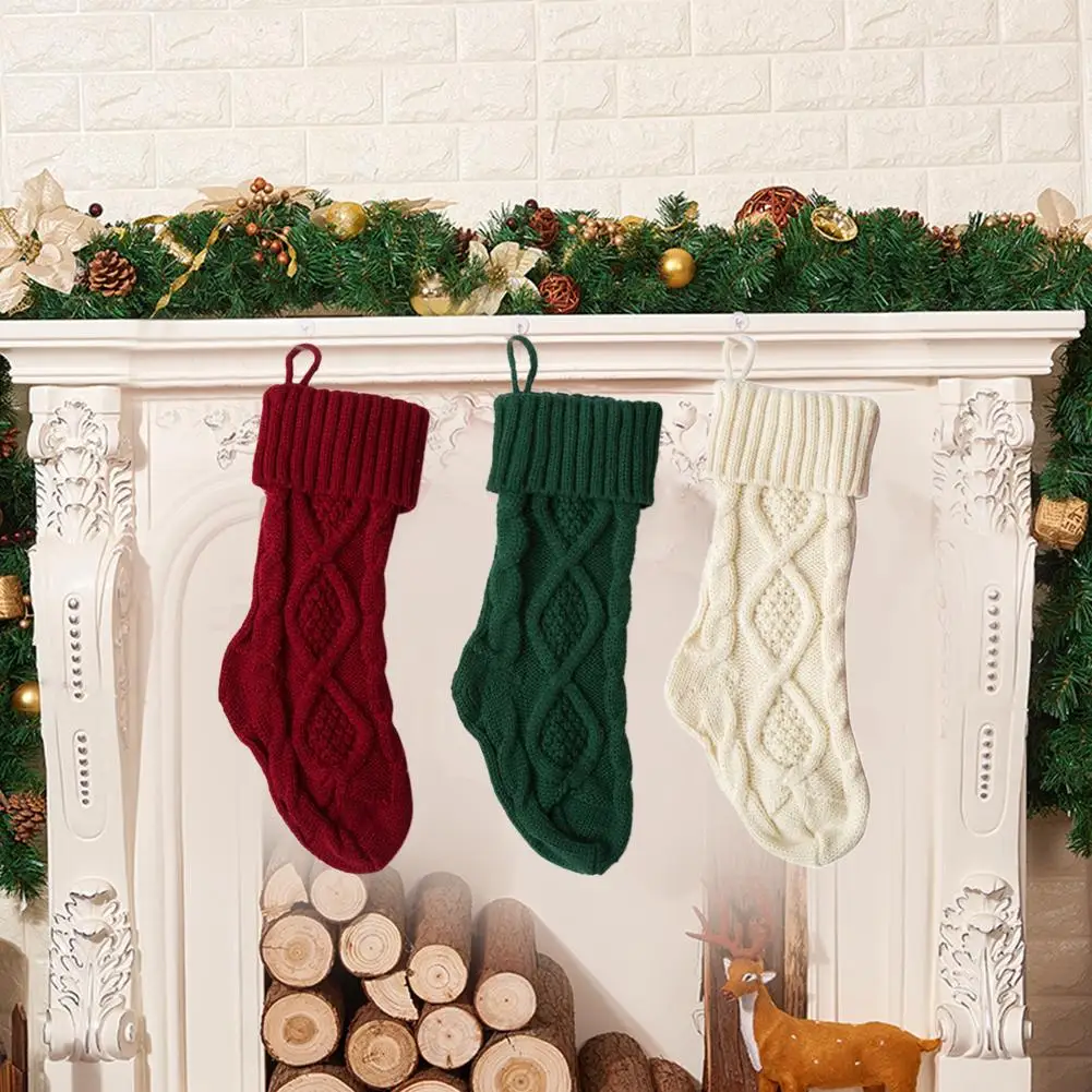 Knitted Christmas Stockings Decoration Christmas Gift Bag Fireplace Decoration Santa Elk Socks Xmas Lovely Gift Bag — image 2