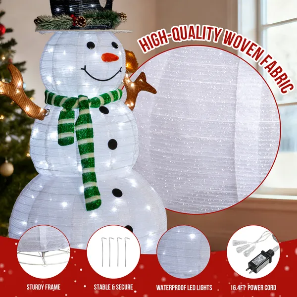 Lighted Snowman And Squirrel Christmas Yard Decorations, Pre-lit Pull Up Snowman With 120 White LEDs, For Xmas Outdoor Holiday Indoor Decor Lighted Holiday Displays — image 3