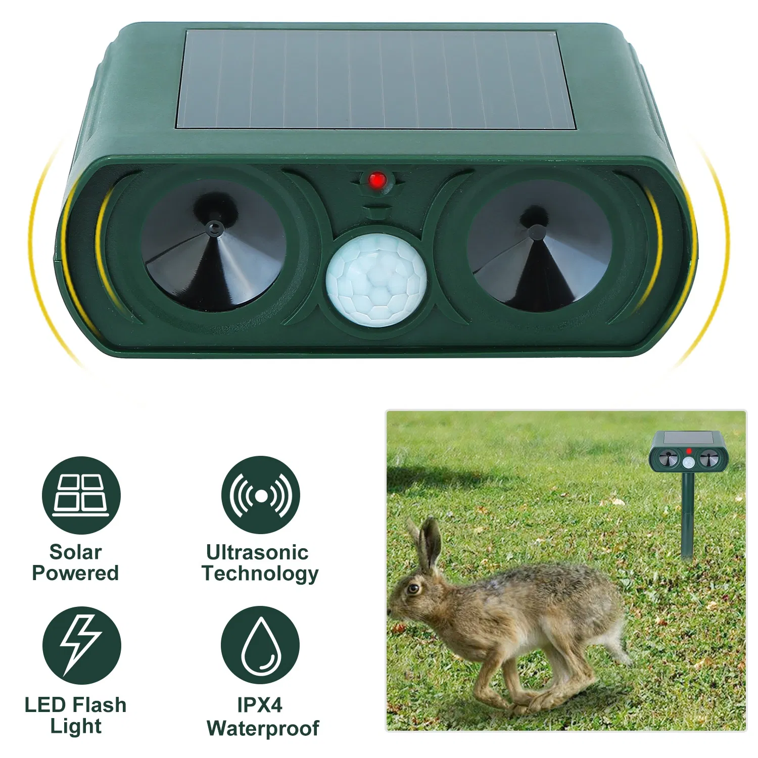 Ultrasonic Animal Repeller Solar Powered Motion Sensor Repellent IPX4 Waterproof Outdoor For Farm Garden Yard Repelling Deer Raccoon Cat Dog Rabbit Squirrel Bird — image 3