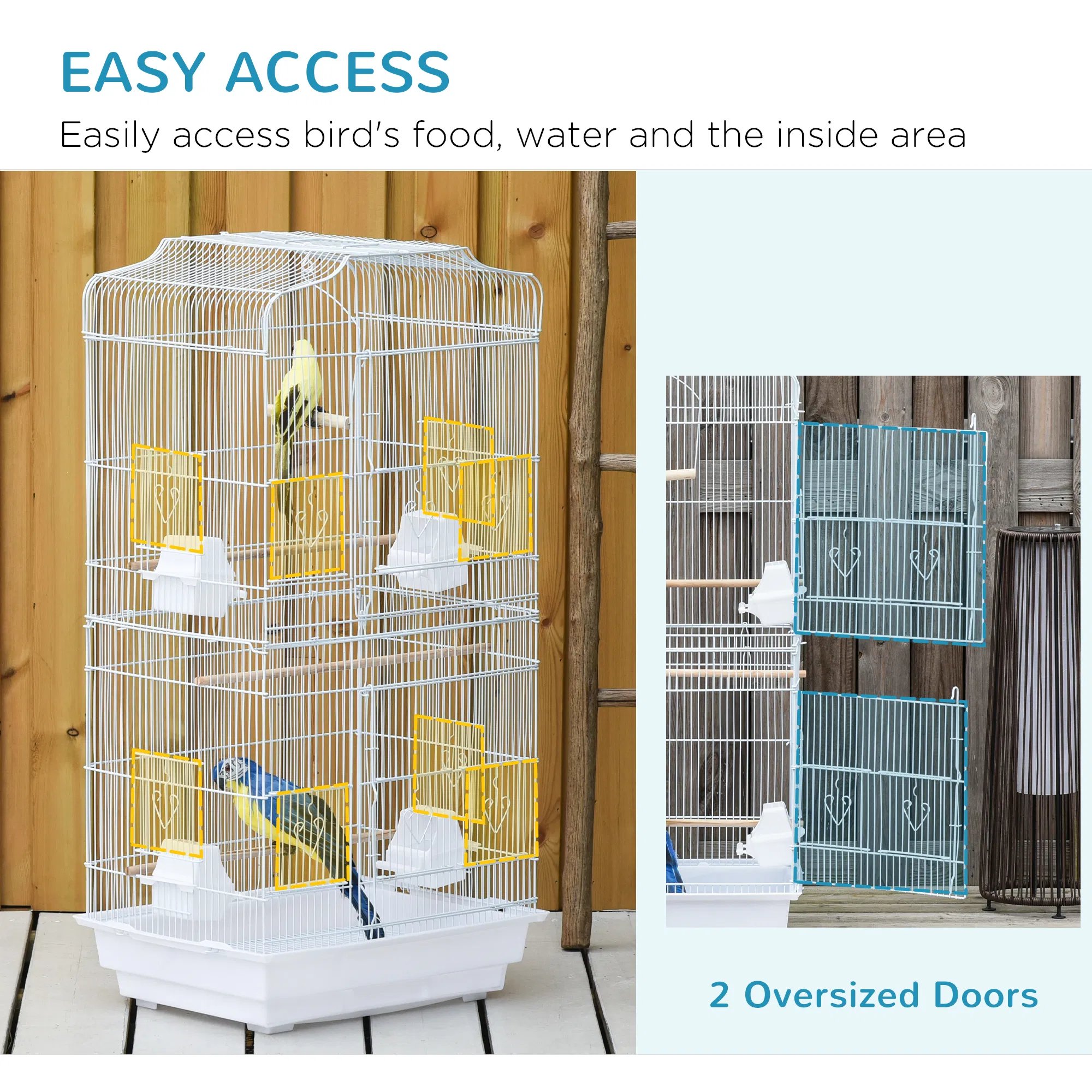 36" Bird Cage, Macaw Play House, Cockatoo, Parrot, Finch Flight Cage, 2 Doors, Perch 4 Feeder Pet Supplies, White — image 4