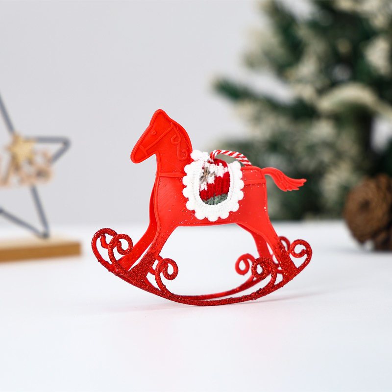 Christmas Decoration Swinging Wooden Horse Ornament, Christmas Gift Desk Decoration, Plastic Ornament, Christmas Tree Hanging Decor — image 3