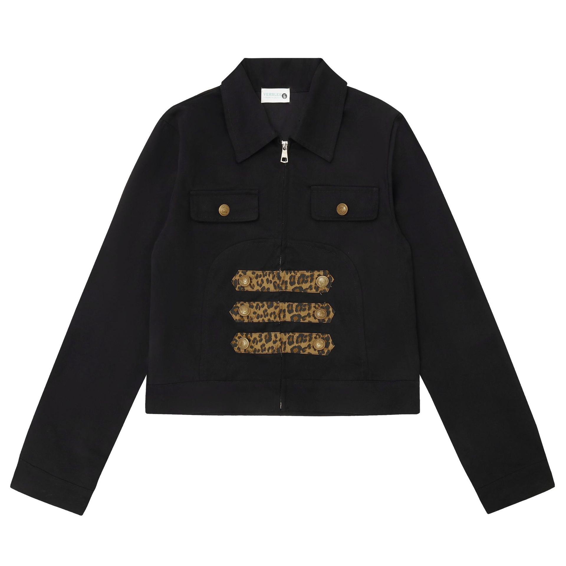 Leopard Print Zipper Lapel Workwear Jacket Women Oversize Casual Outerwear — image 3