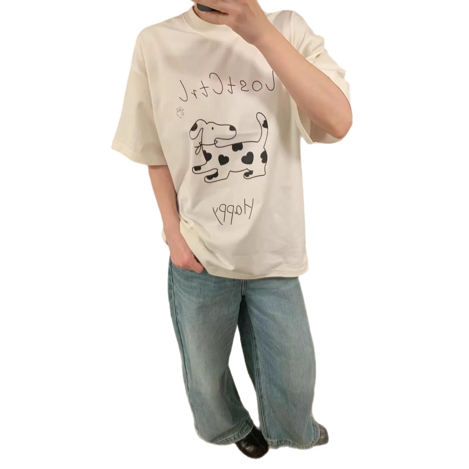 Camiseta de Algodón de Manga Corta con Estampado Abstracto de Perro — imagen 1