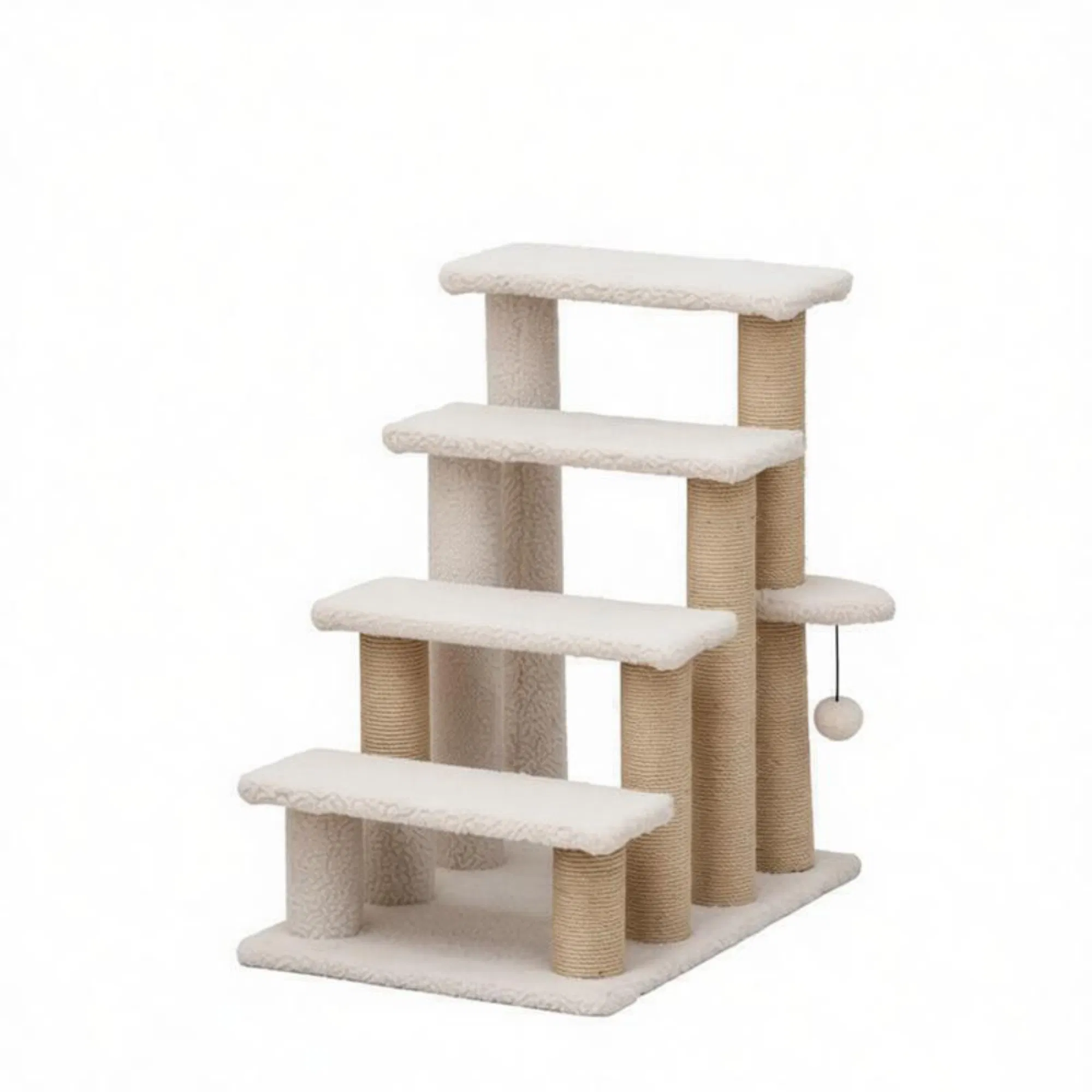 4 Levels Cat Steps with Scratching Posts for High Bed, Sofa, Non-slip Sturdy Pet Climbing Ladder for Indoor Cats, White — image 3