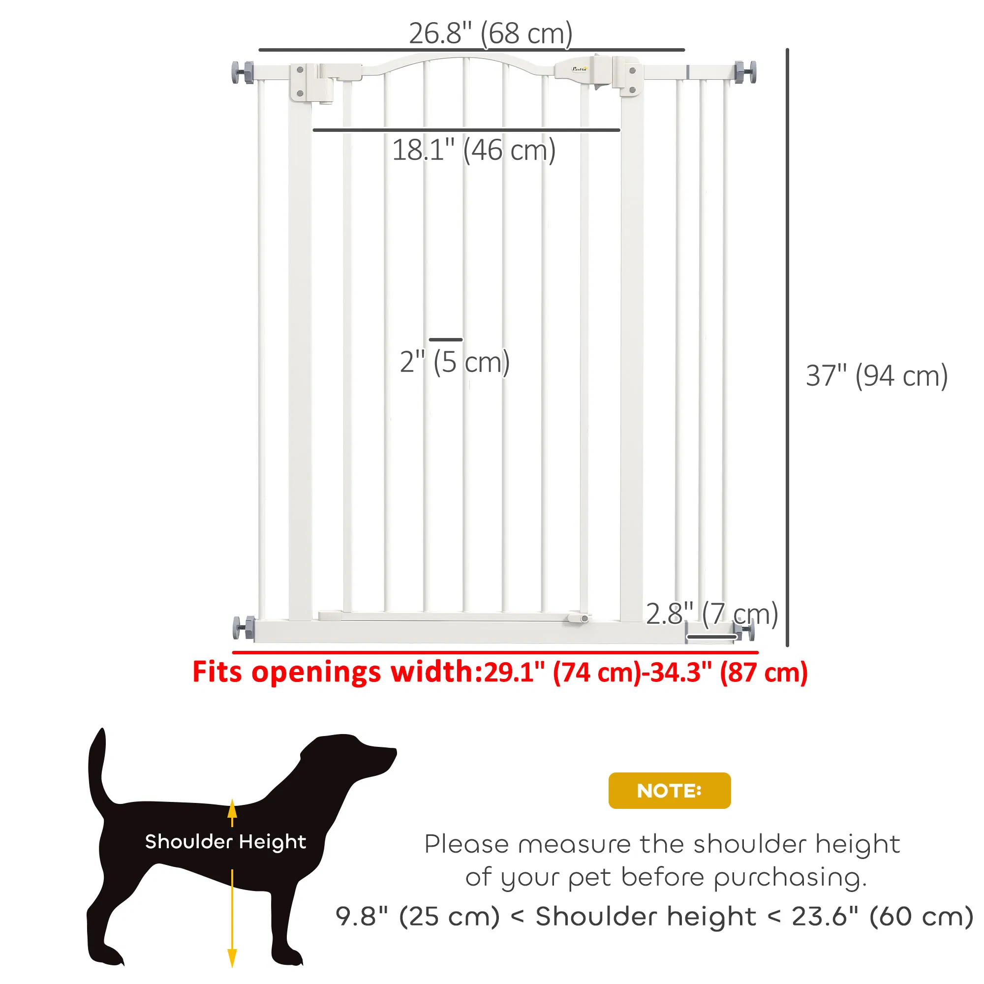 Extra Tall Dog Gate with Door, Pressure Fit, Auto Close, Double Locking for Doorways Hallways Stairs, 29"-34", White — image 6