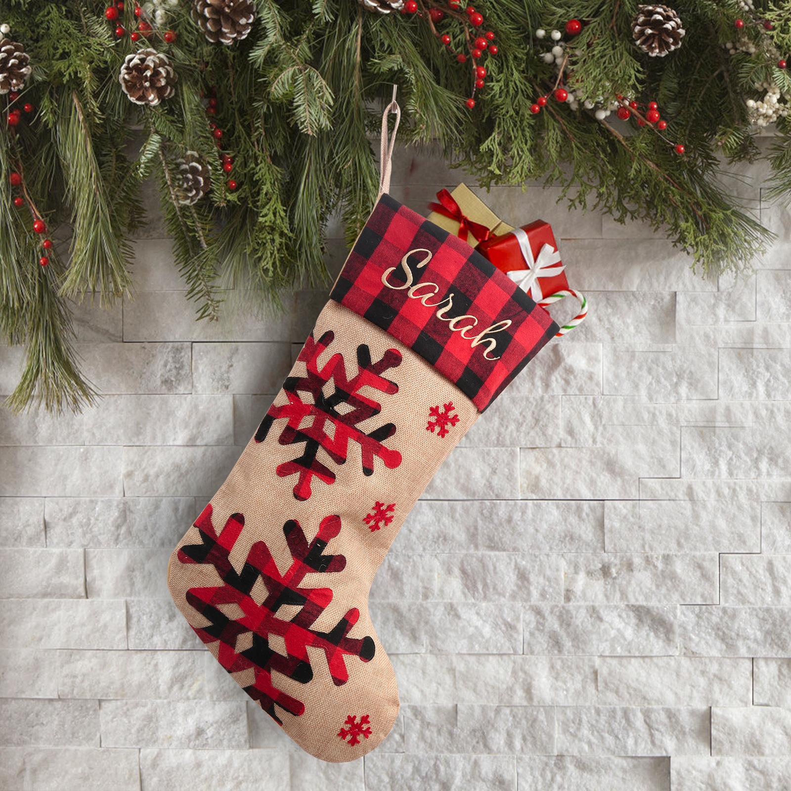 Christmas Decoration Large Machine Embroidered Christmas Socks Christmas Gebu Elk Snowflake Children's Gift Socks Pendant — image 7