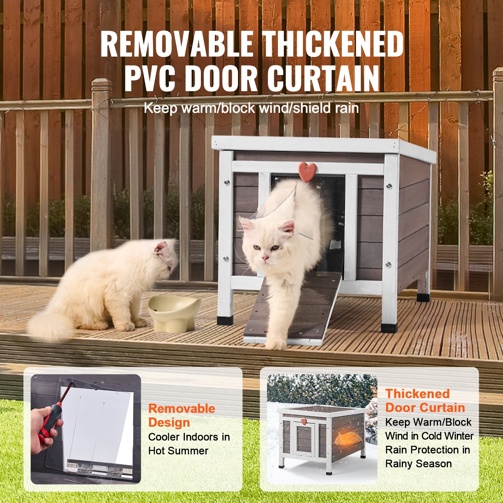 Outdoor Cat House Wooden Feral Cat Shelter With Roof & PVC Door Flaps — image 2