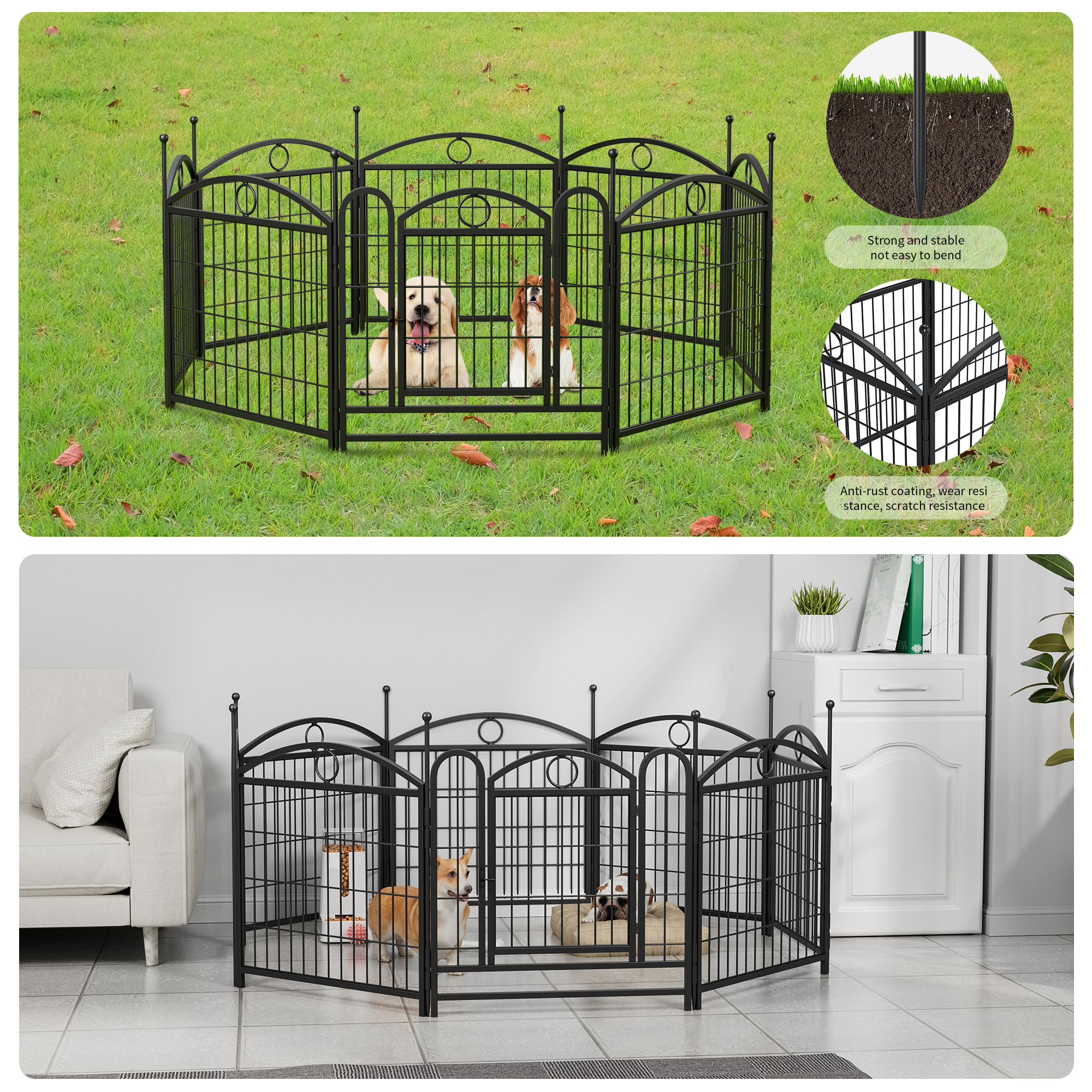 Dog Playpen Indoor 24 inch 8 Panels Metal Dog Pen Pet Dog Fence Outdoor Exercise Pen with Doors, Heavy Duty Dog Fence Puppy Pen for Large Medium Small Dogs Indoor Outdoor Foldable Pet Exercise Pen — image 38