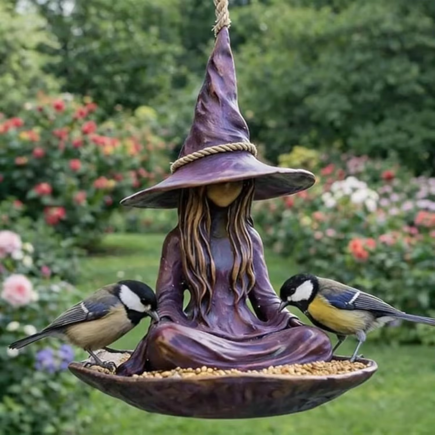 Alimentador de pájaros con rostro de árbol, escultura de abrazador de árbol de resina, decoración de jardín exterior, contenedor de comida para pájaros salvajes colgante, adorno de patio — imagen 6
