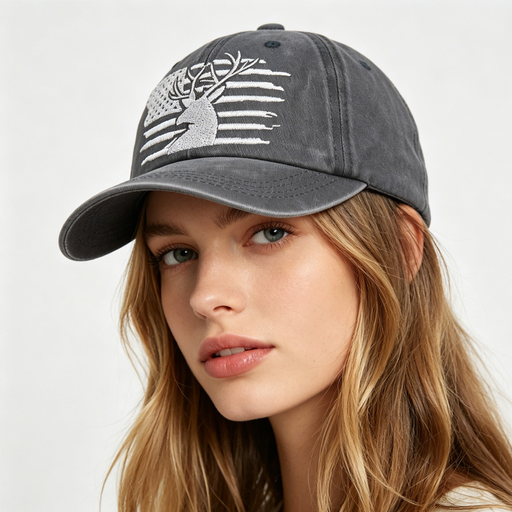 2pzs Gorra de Béisbol Bordada con Ciervo y Bandera Americana - Gorra de Algodón Lavado Estilo Vintage, Ajustable, Sin Estructura y de Perfil Bajo, Gorra para Caza y Actividades al Aire Libre para Hombres y Mujeres — imagen 3