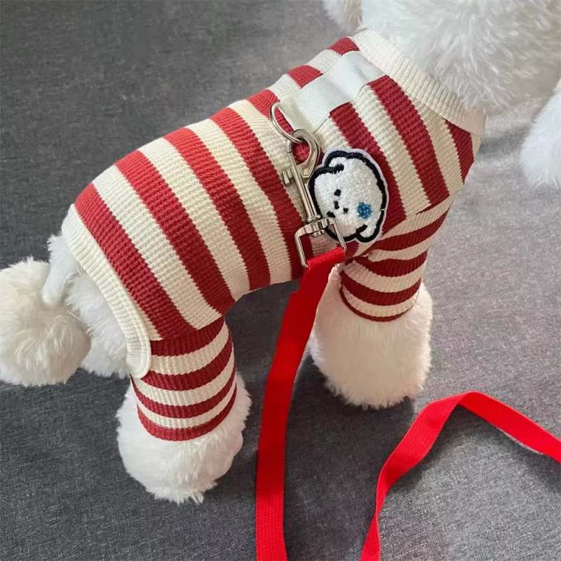 Pet Dog Clothing for Autumn and Winter, Suitable for Pulling Warm Striped Four Legged Small Puppies — image 5