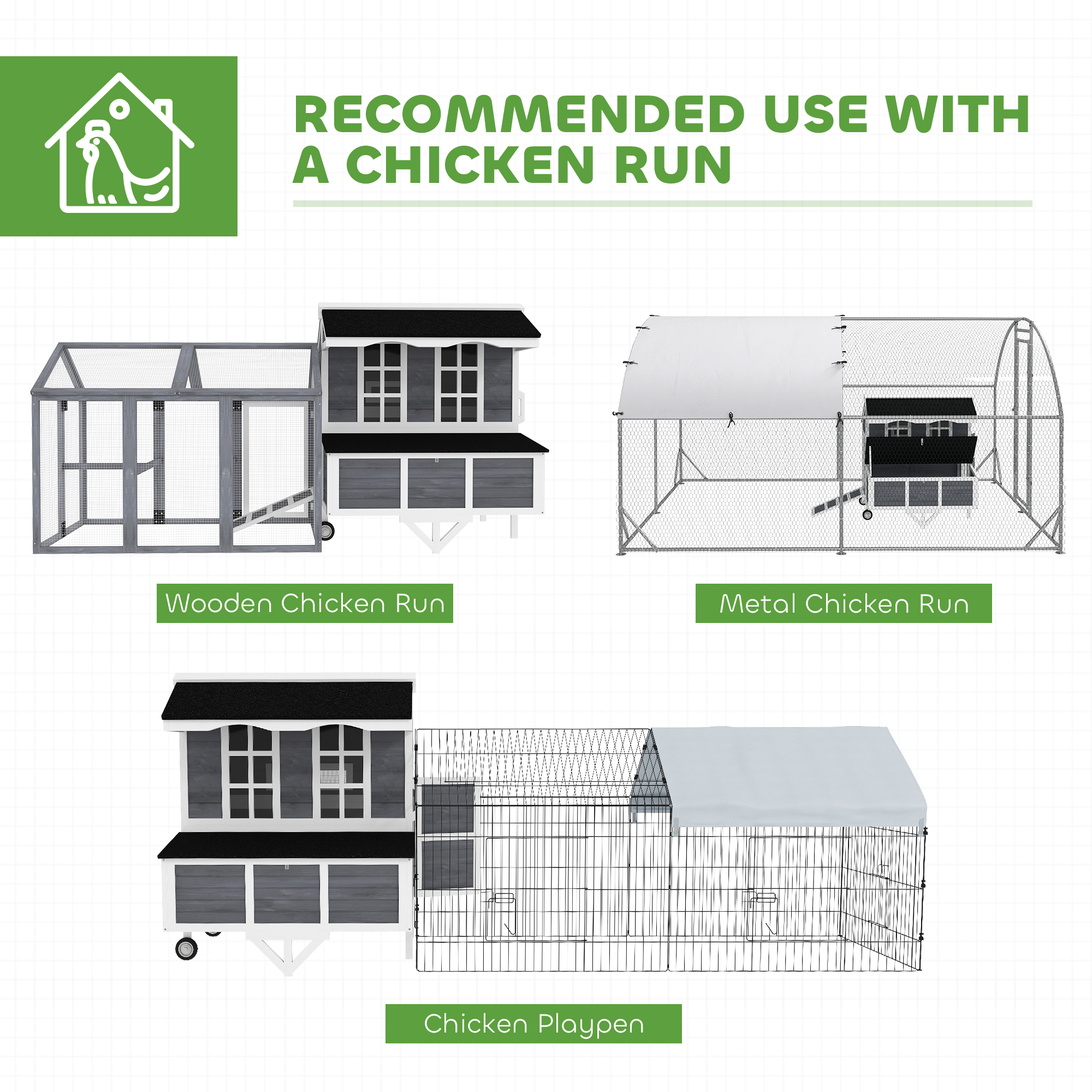 Gallinero de 43" con Ruedas, Gallinero Móvil con Caja Nido, Ventanas, Bandeja Extraíble y Perchas, para 2-4 Gallinas, Gris — imagen 2