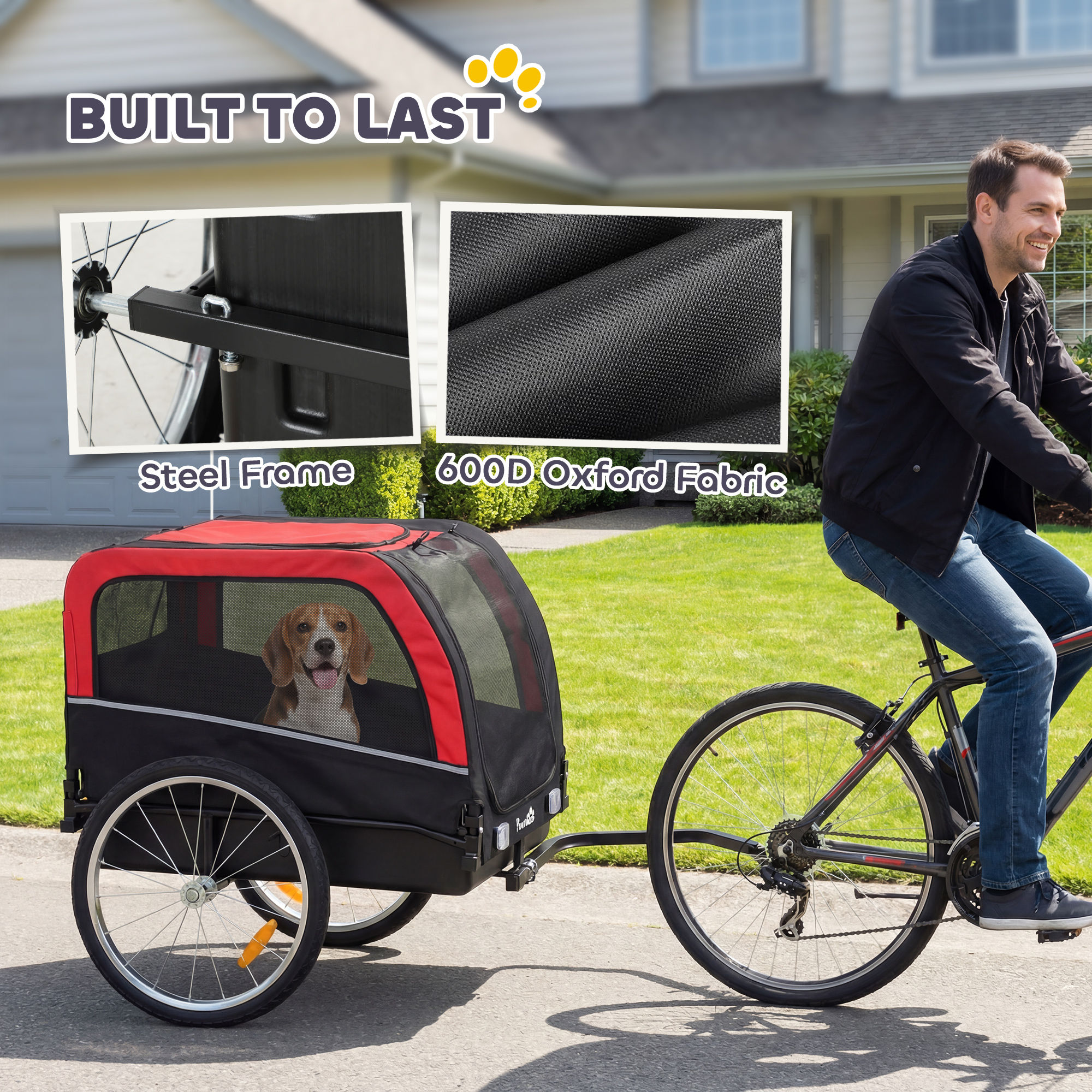 Remolque para Perros de Bicicleta, Transportador de Mascotas con Llantas de Aire de 20", Ruedas Fáciles de Soltar, Reflejos y Bandera — imagen 8
