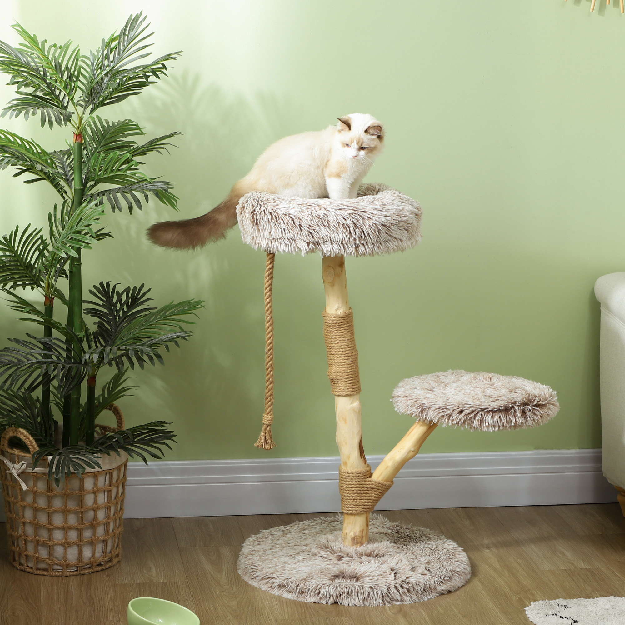 Modern Cat Tree For Indoor Adult Cats With Wooden Scratching Posts, Cat Bed & Rope Cat Toy, Brown — imagen 1