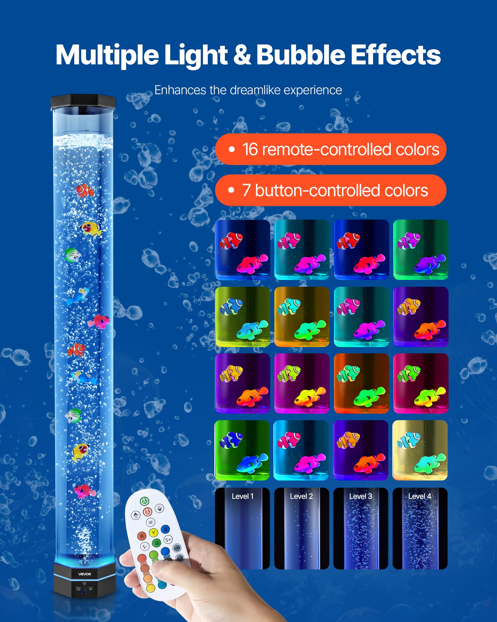 Lámpara de Tubo de Bolas Sensorial, 3.3 m de Largo, Lámpara Acuario con Peces Flotantes y Efectos de Color, Control Remoto, Reducción del Estrés para Decoración de Hogar — imagen 3