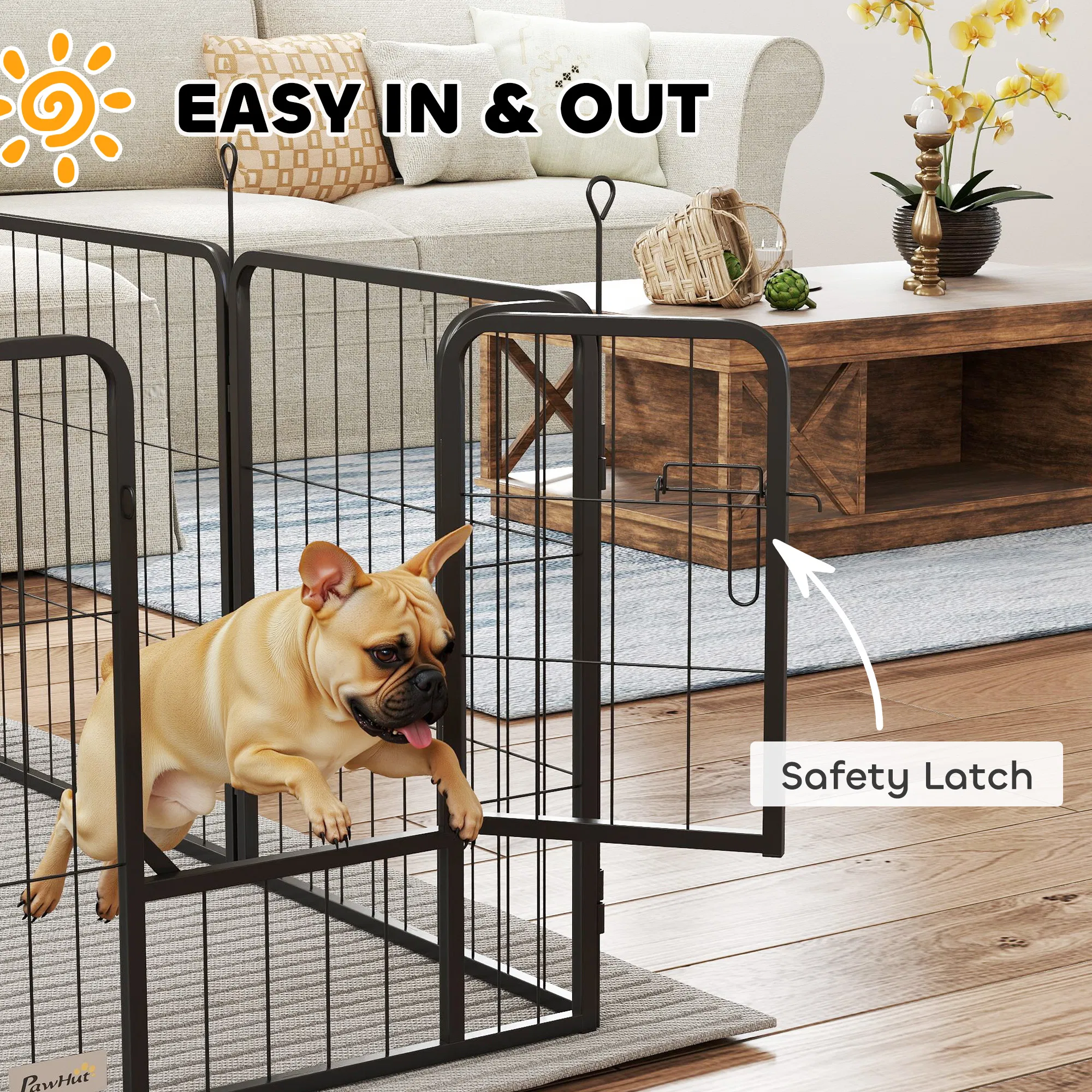 24" Dog Playpen Indoor Outdoor, Portable Foldable 8 Panels Pet Playpen with Door & Strap for Small Dogs — image 3